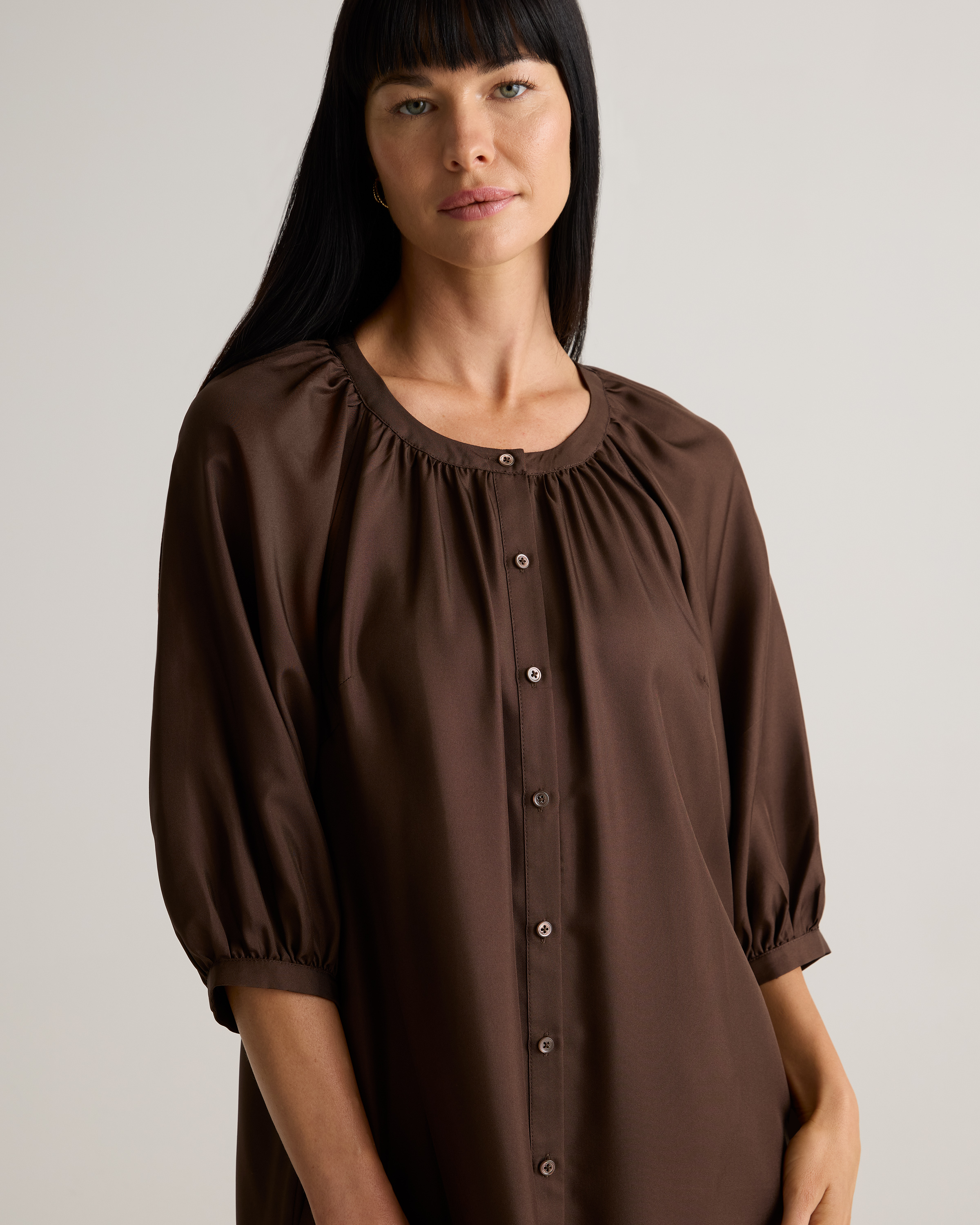100% Silk Twill Button Front Mini Dress — Image 10