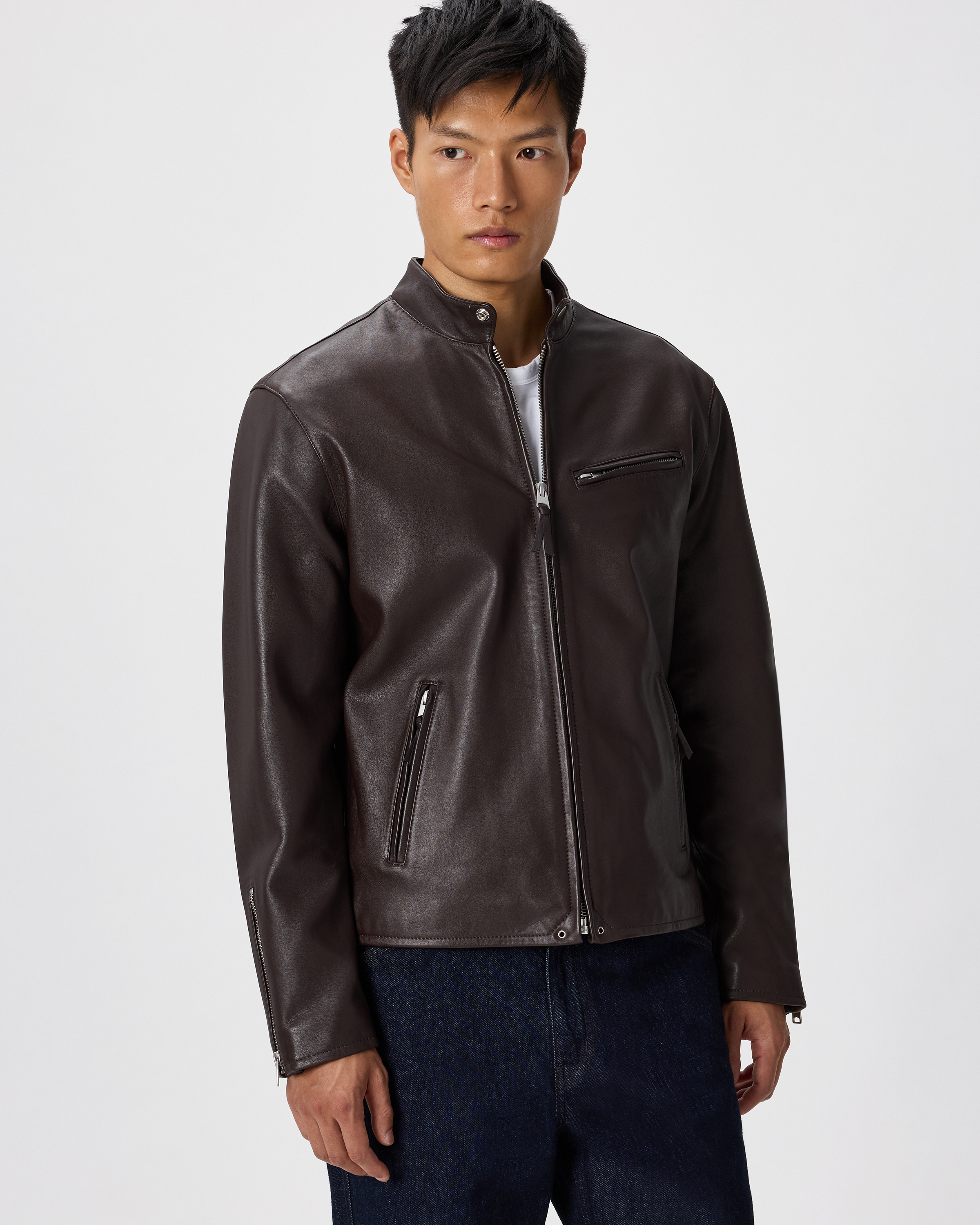 100% Leather Café Racer Jacket — Image 6