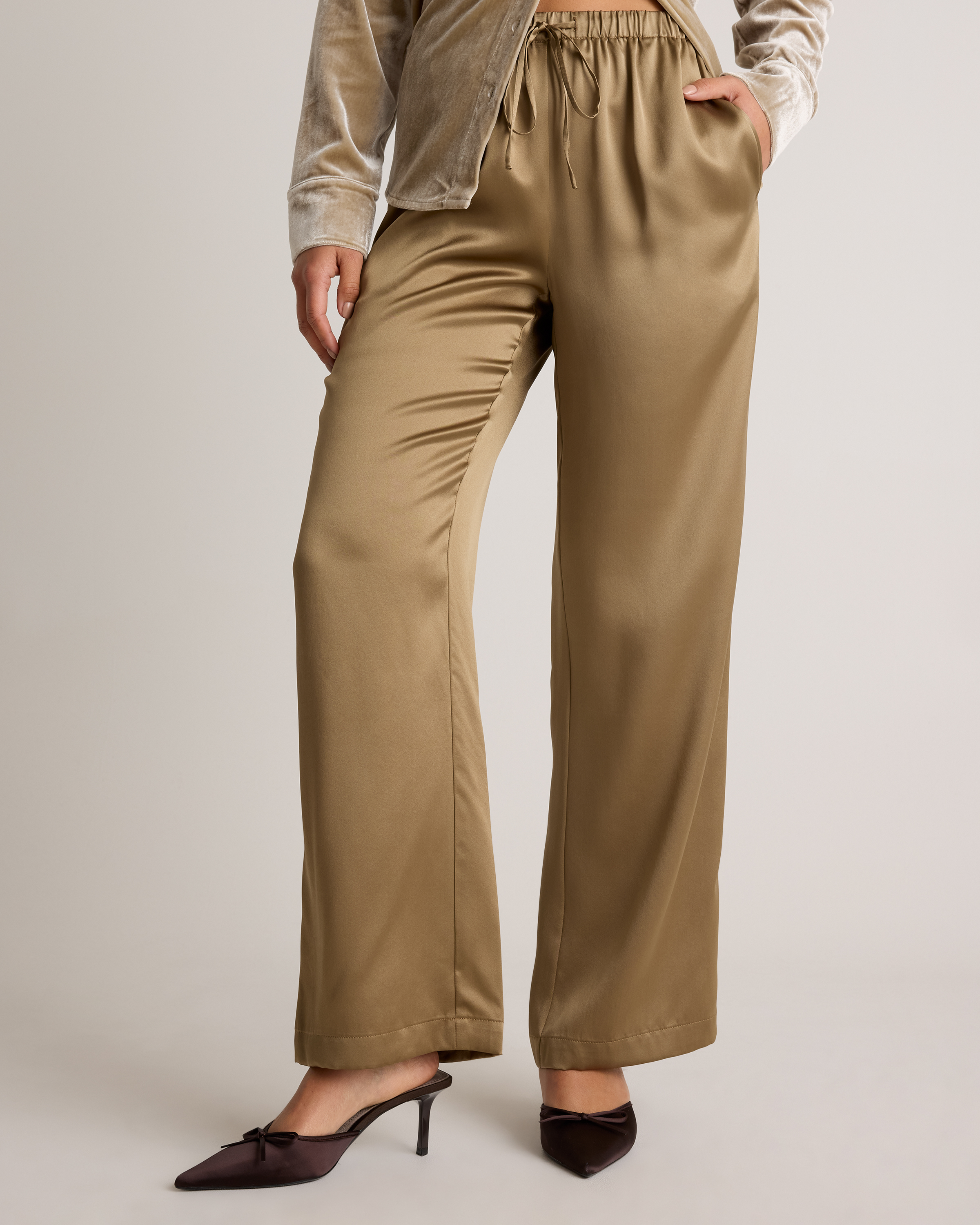 100% Washable Silk Drawstring Wide Leg Pants — Image 23