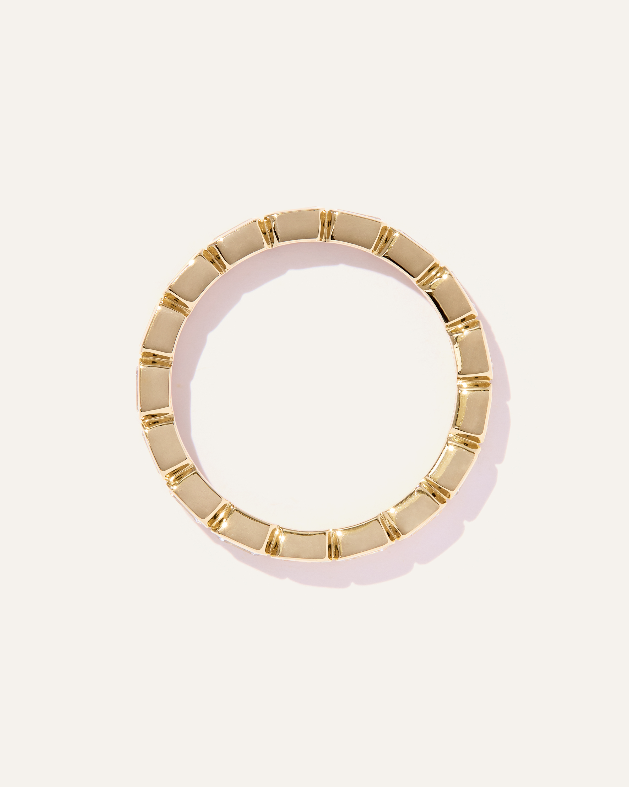 Women's Lab Grown Diamond Emerald East-West Bezel Eternity Band Rings in Yellow Gold — Image 5
