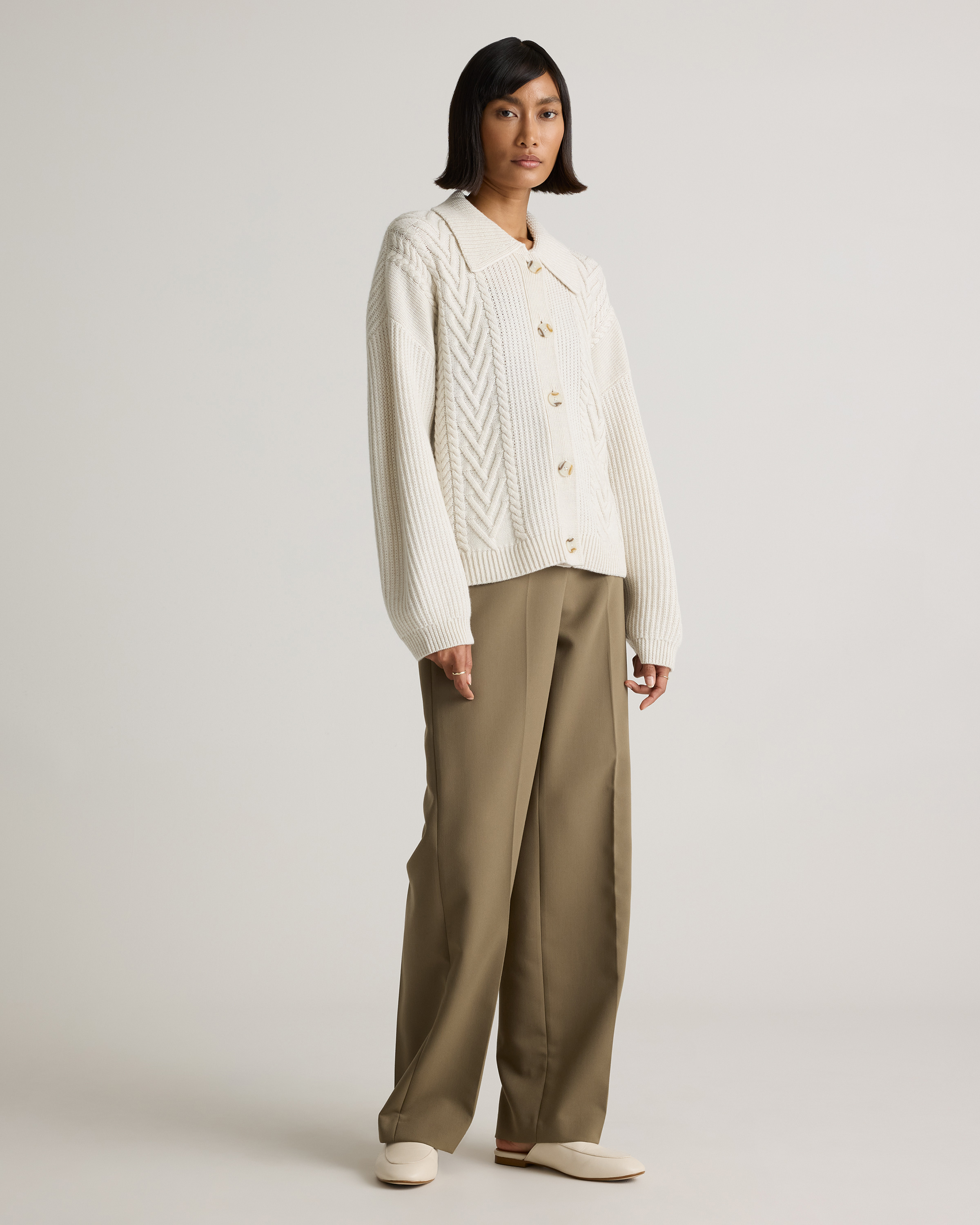 Australian Merino Wool Collared Cable Cardigan — Image 26