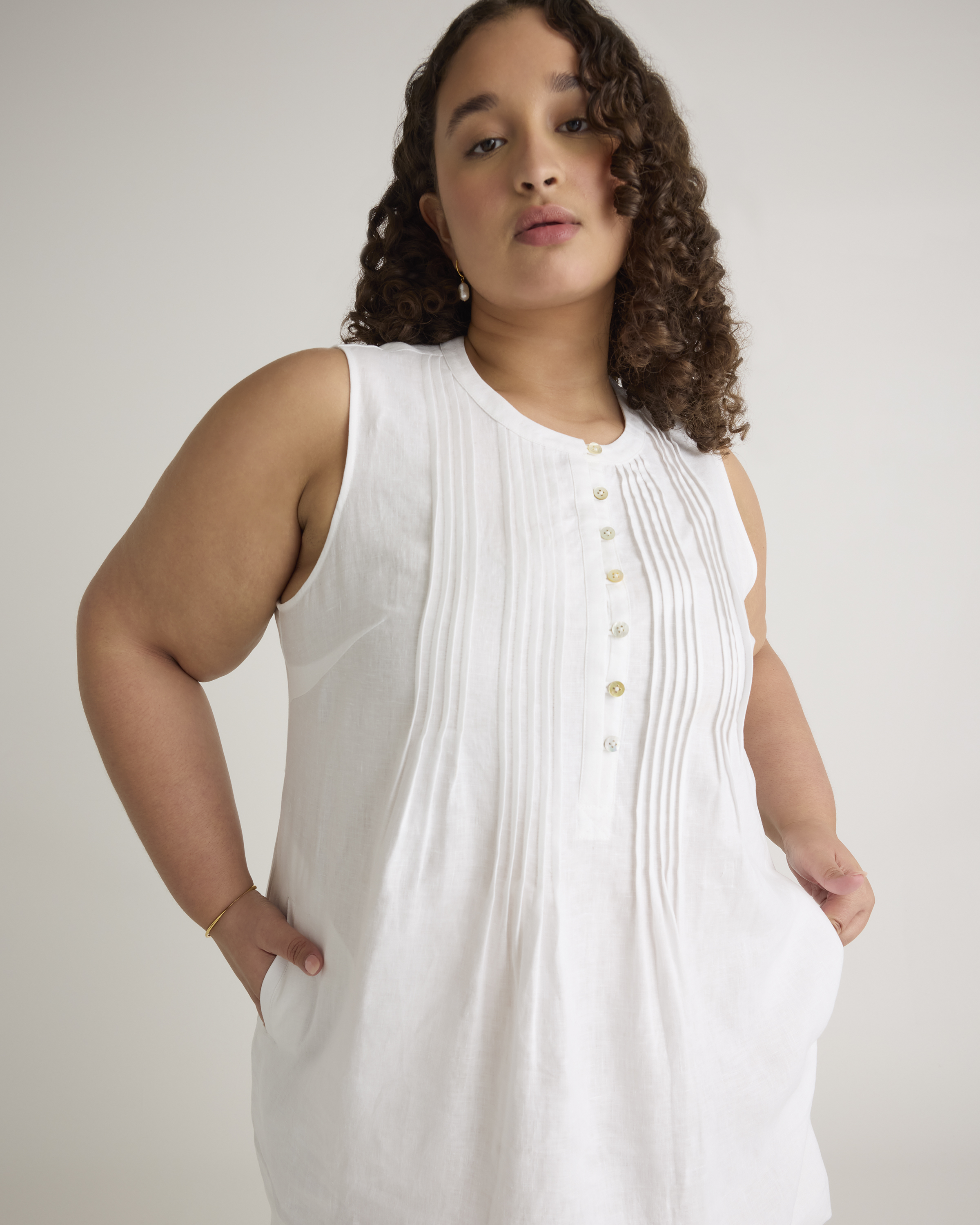 100% European Linen Sleeveless Swing Dress — Image 16