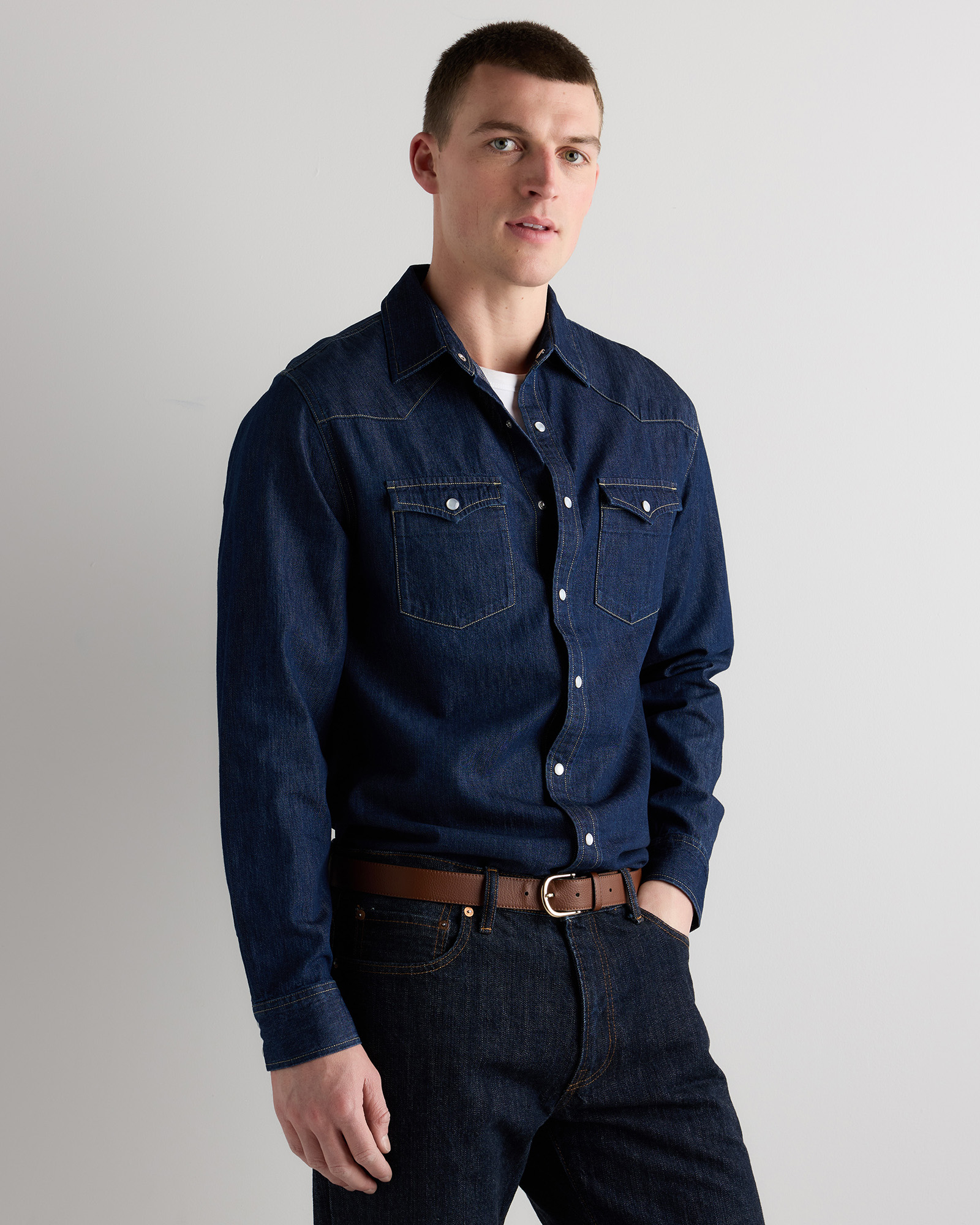 Pearl Snap Denim Western Shirt — Image 5