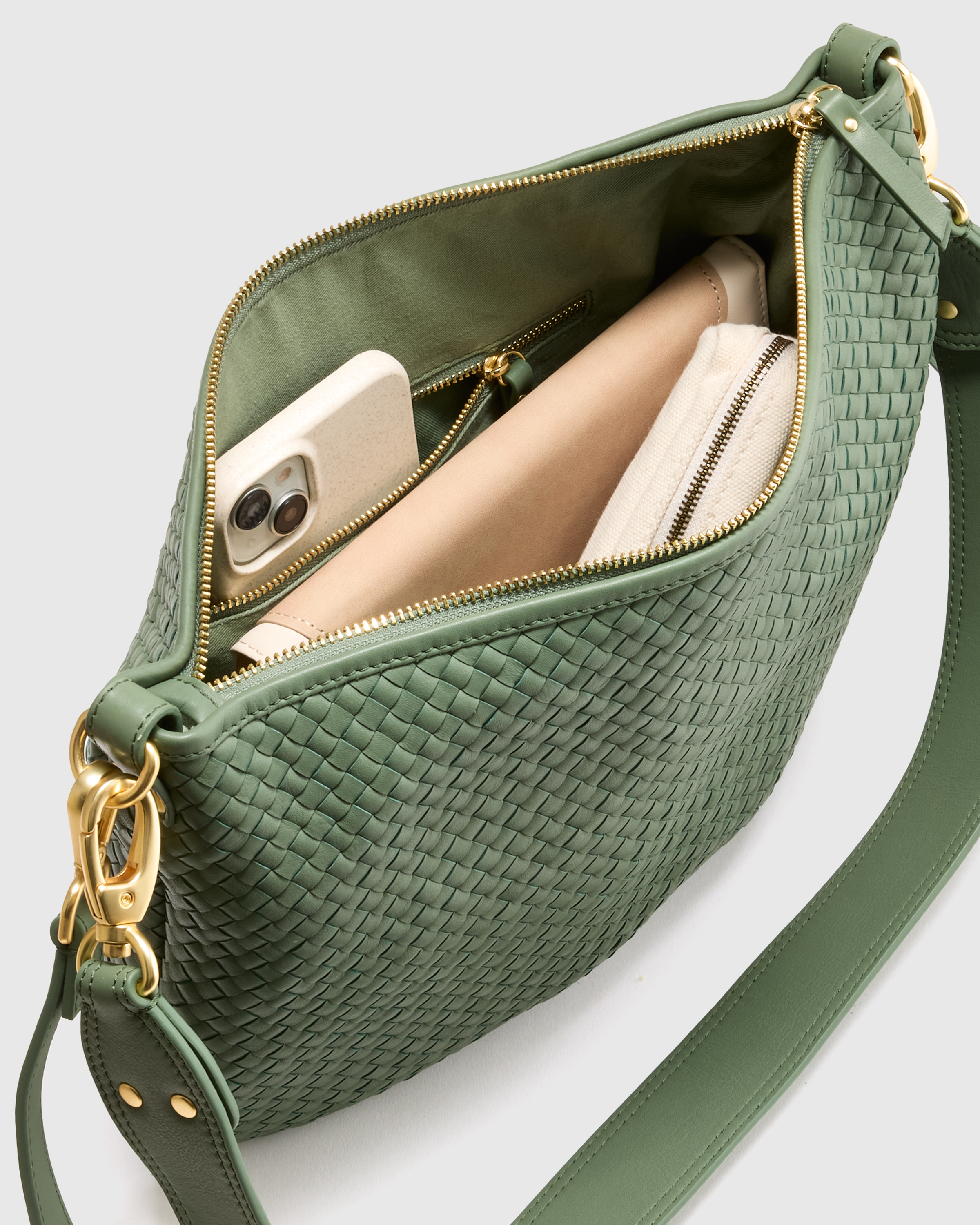 Italian Leather Convertible Crescent Handwoven Shoulder Bag — Image 8