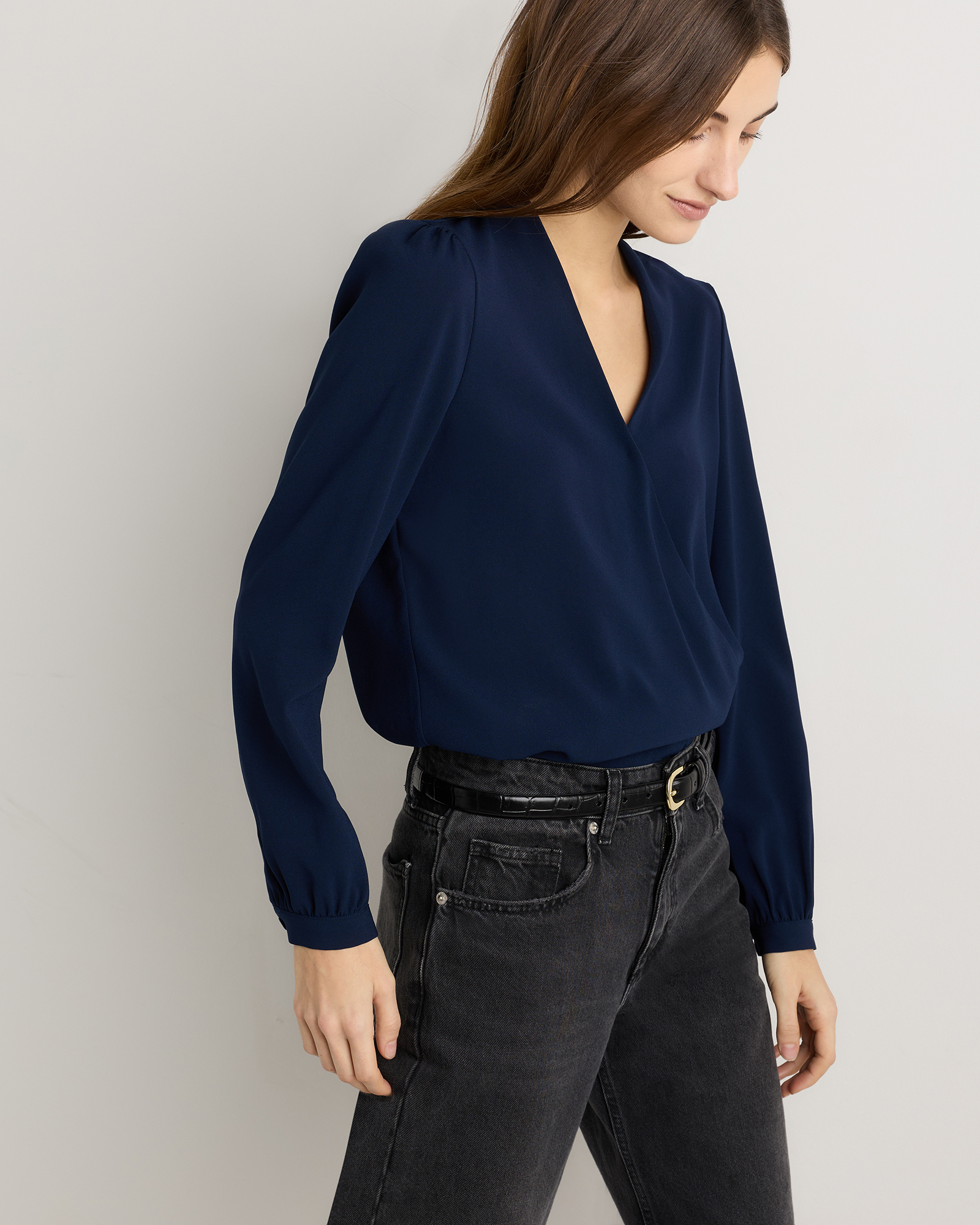 Fluid Crepe Surplice Long Sleeve Blouse — Image 6
