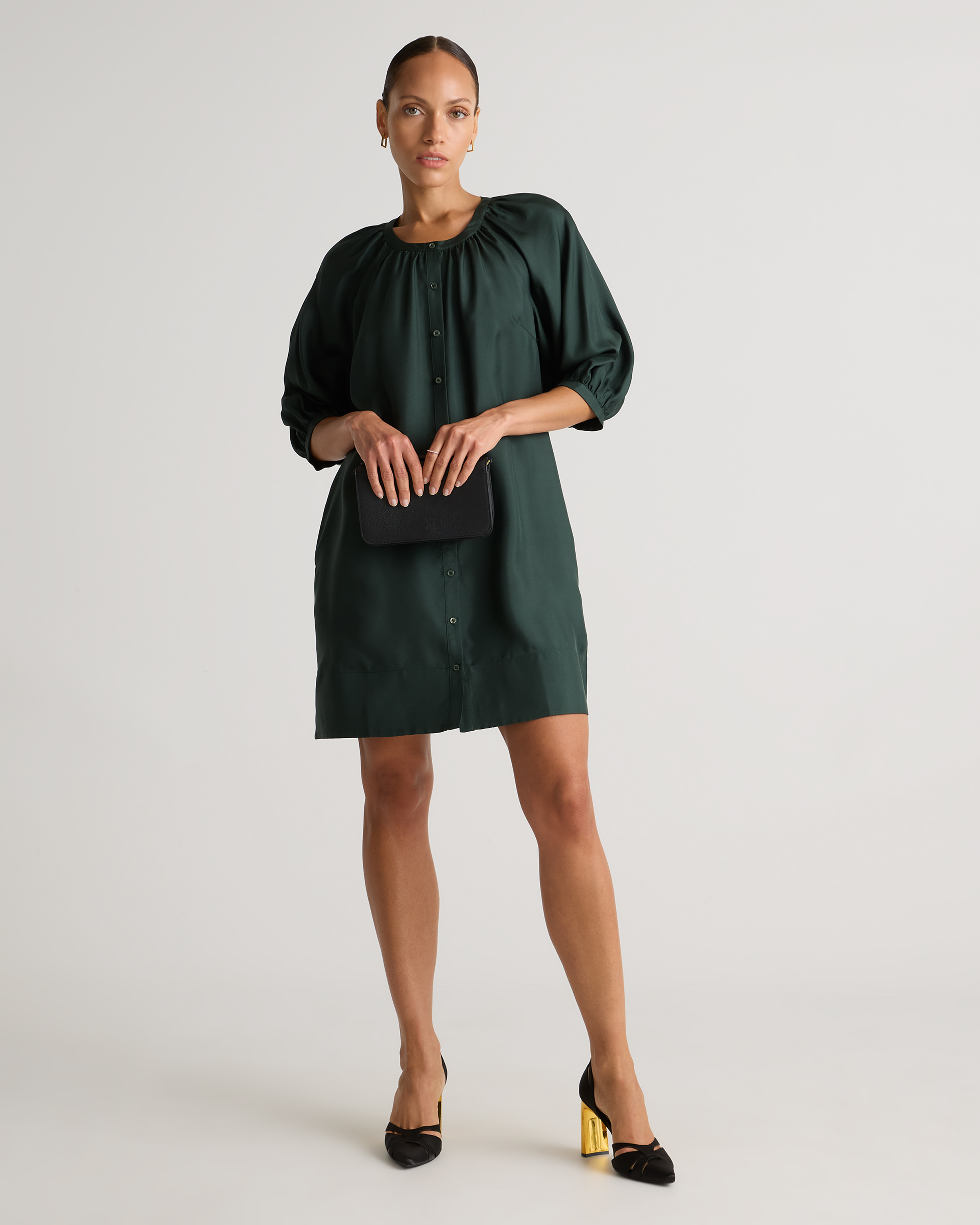 100% Silk Twill Button Front Mini Dress — Image 17