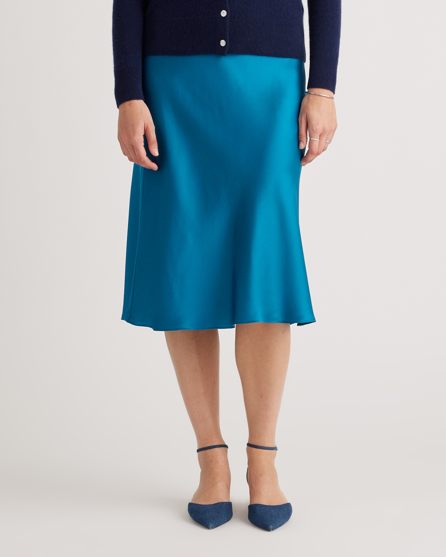 forest-green 100% Washable Silk Skirt — Image 98