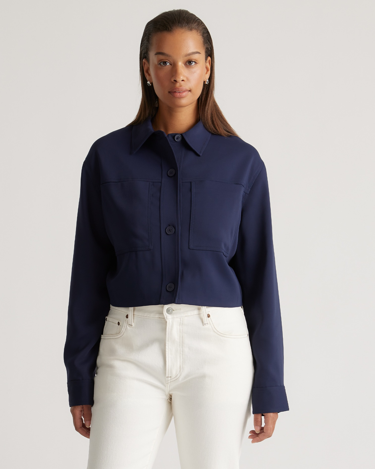 Stretch Crepe Cropped Jacket — Image 31