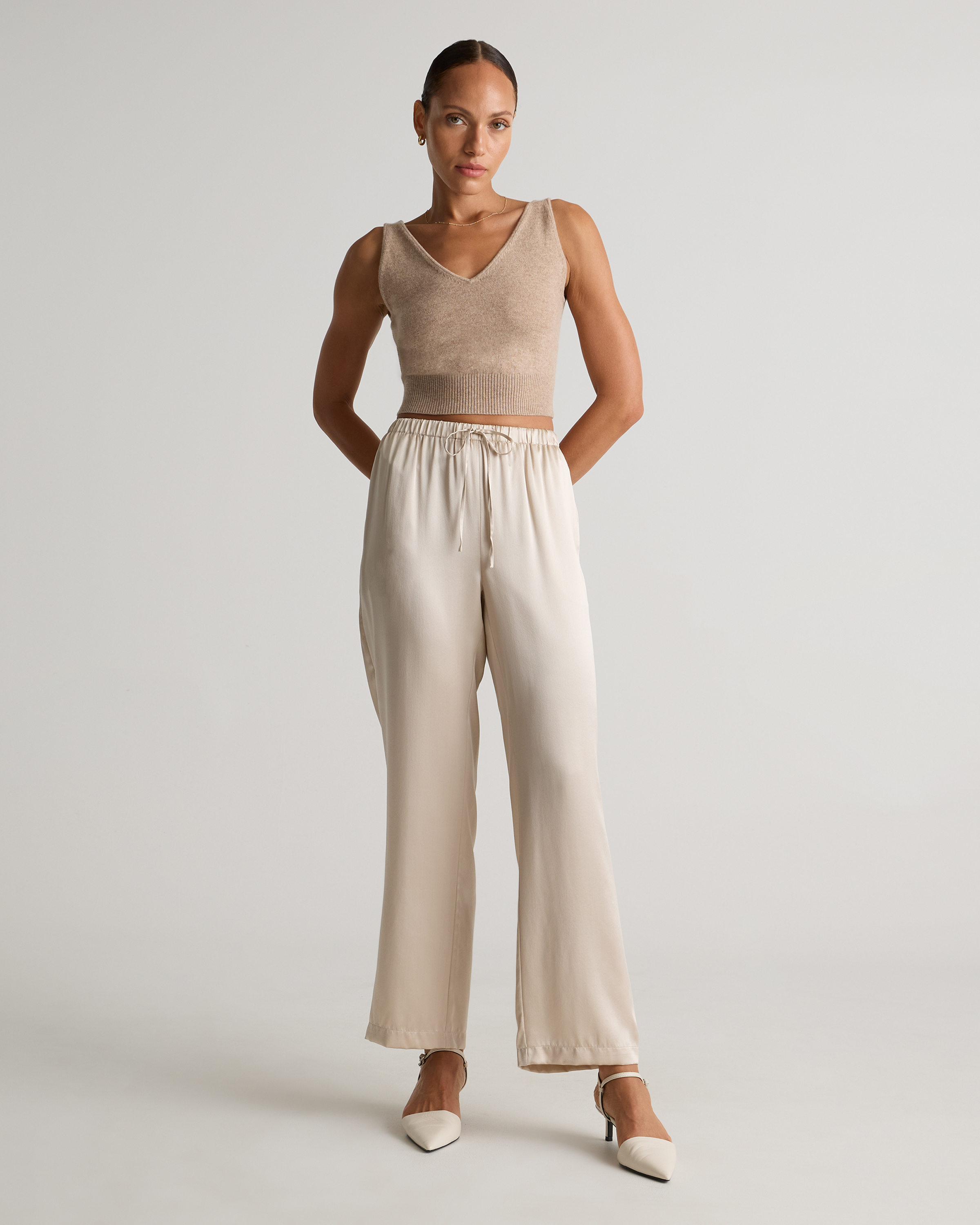 100% Washable Silk Drawstring Wide Leg Pants — Image 36