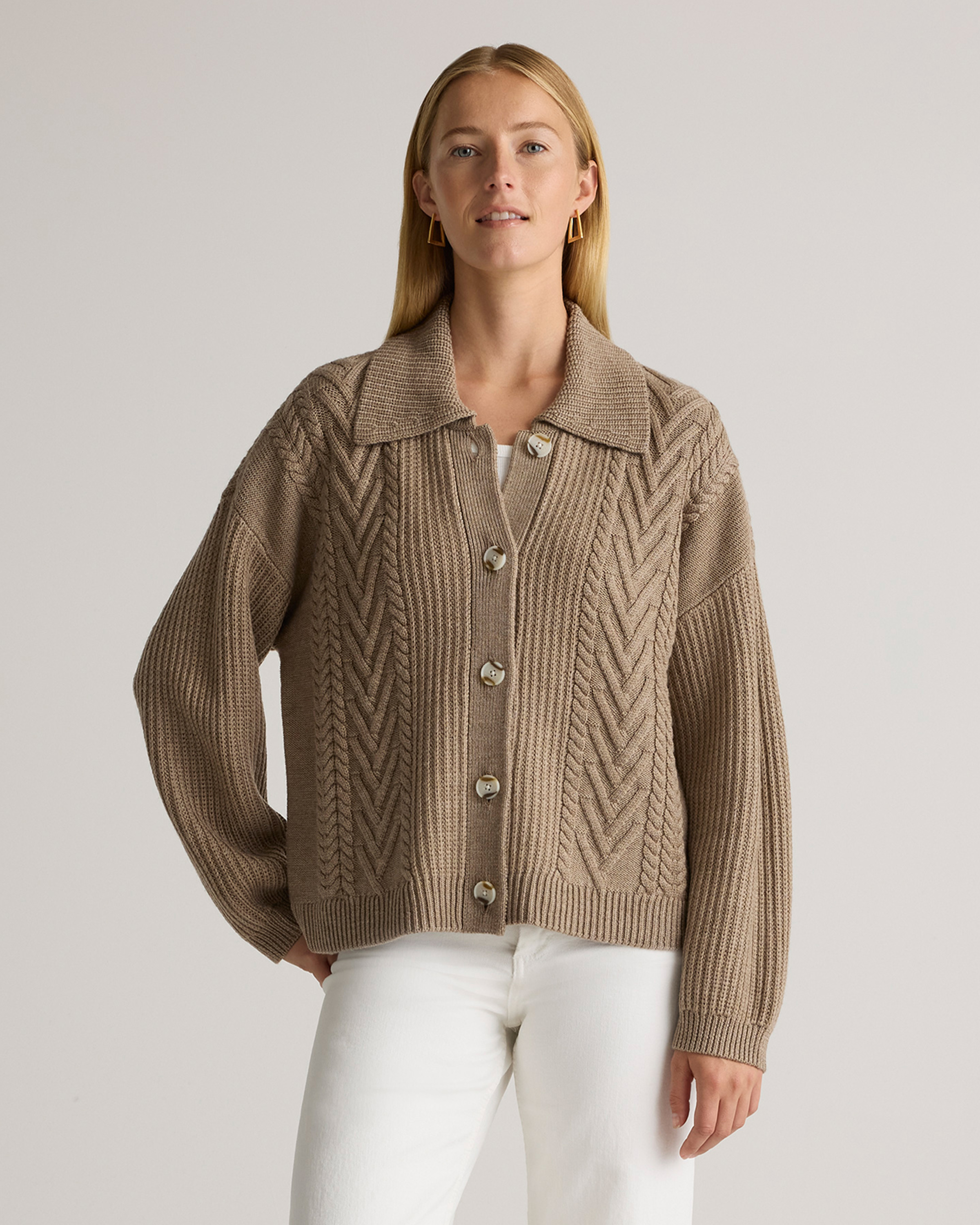 Australian Merino Wool Collared Cable Cardigan — Image 14