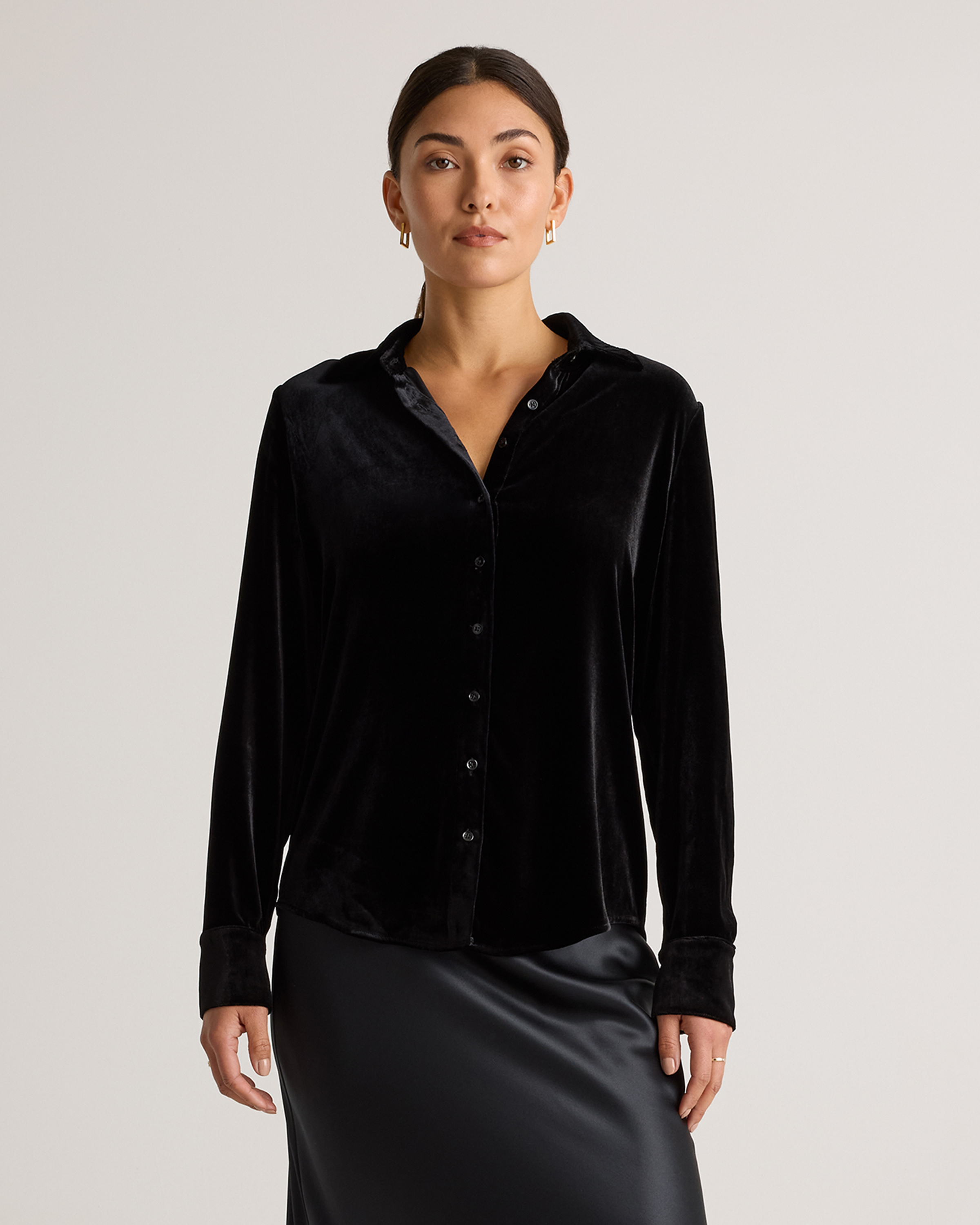 Stretch Silk Velvet Long Sleeve Shirt — Image 27