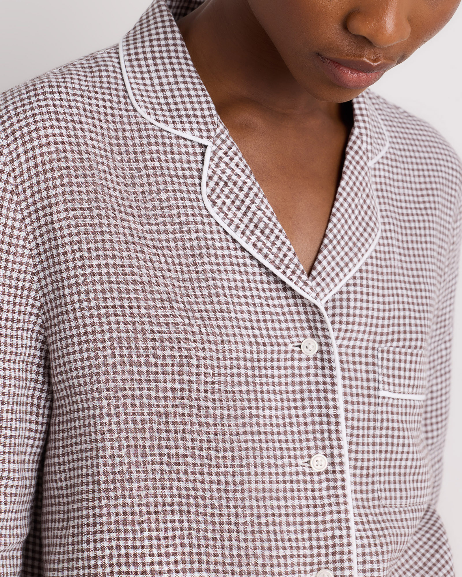 100% European Linen Long Sleeve Pajama Set with Piping — Image 13