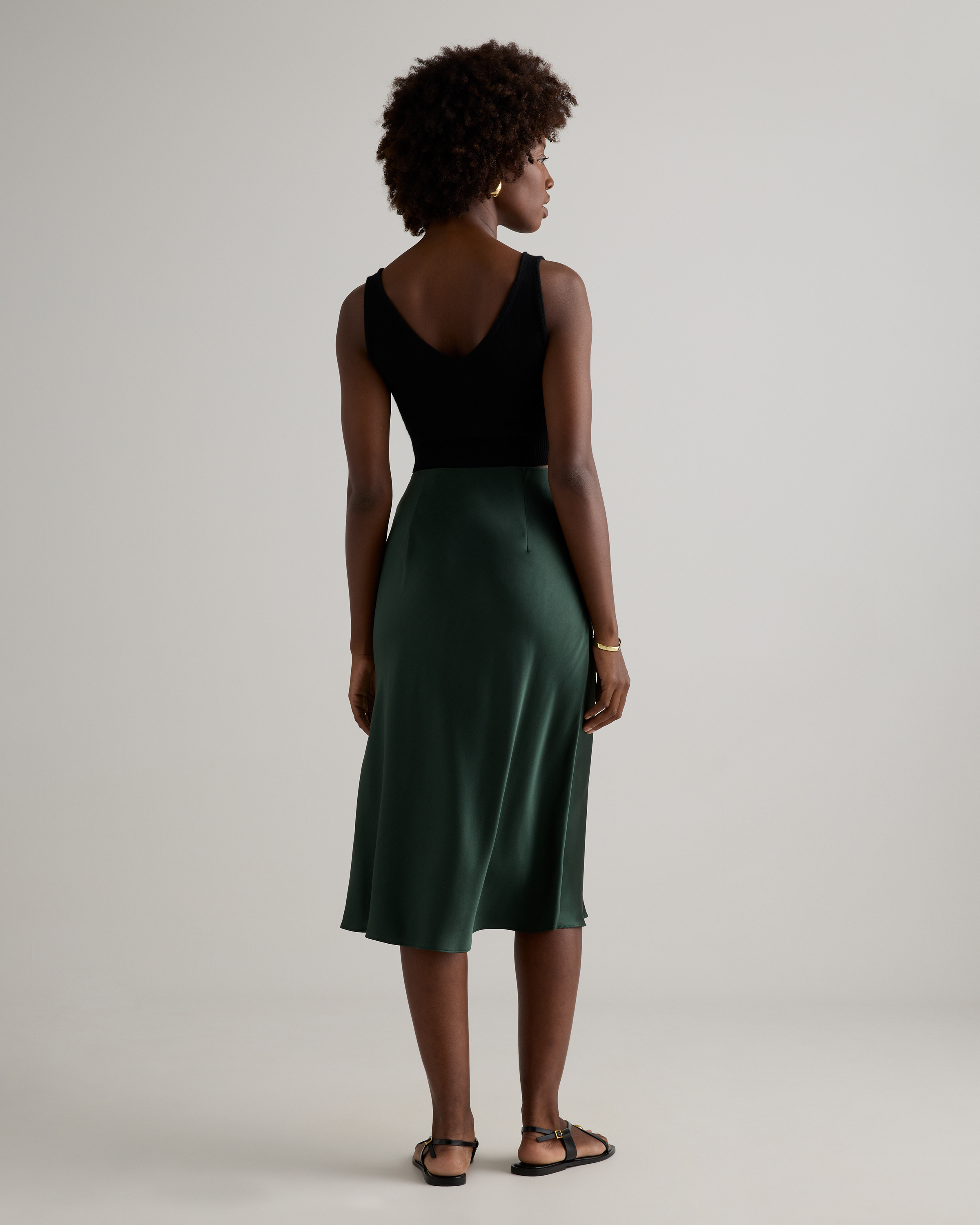 forest-green 100% Washable Silk Skirt — Image 30
