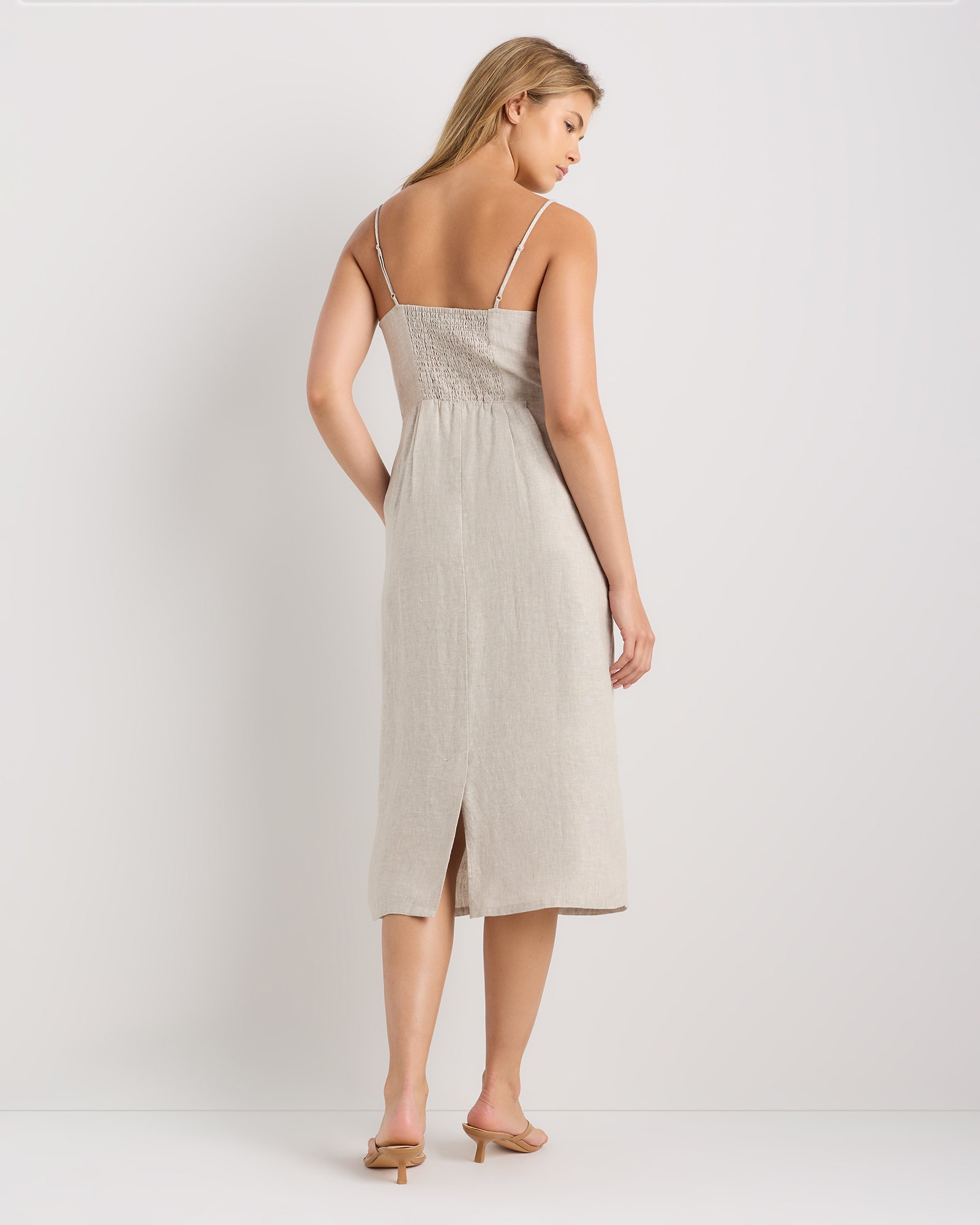 100% European Linen Scoop Neck Midi Dress — Image 55