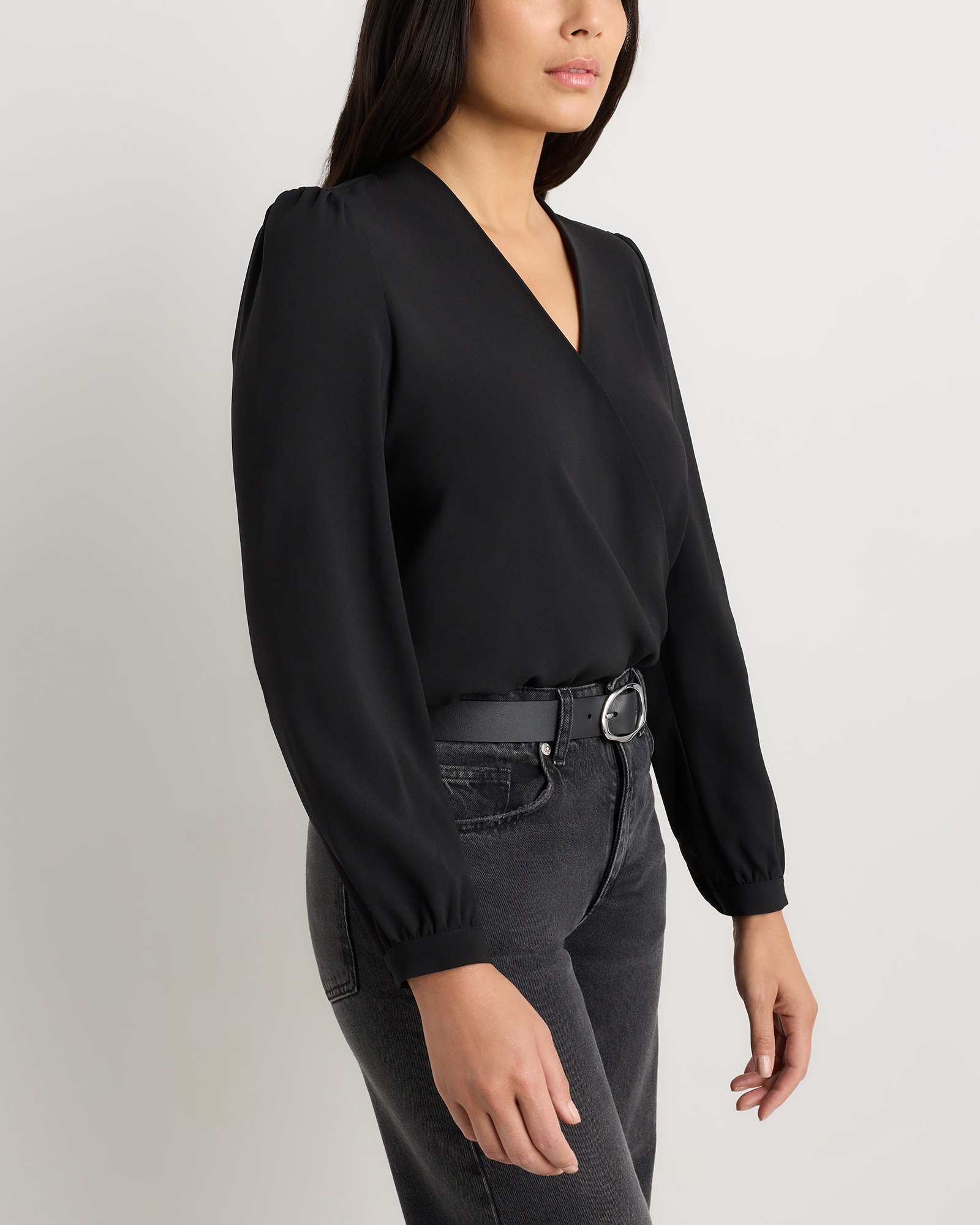 Fluid Crepe Surplice Long Sleeve Blouse — Image 11