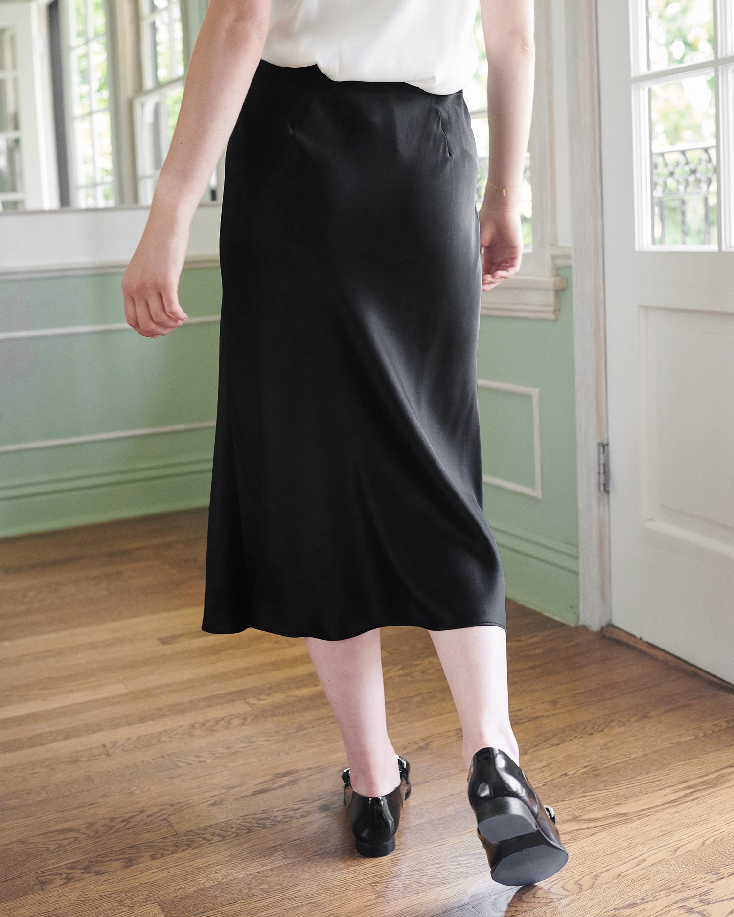 forest-green 100% Washable Silk Skirt — Image 75