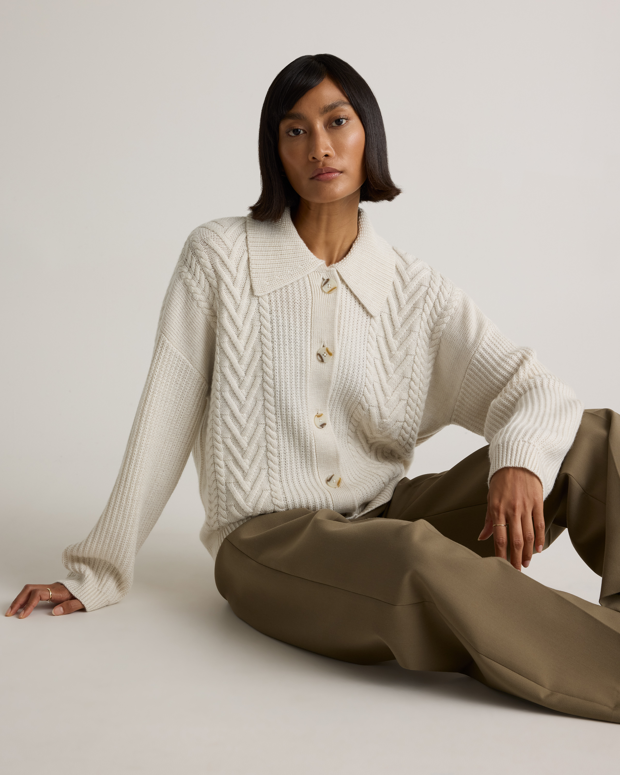Australian Merino Wool Collared Cable Cardigan — Image 13