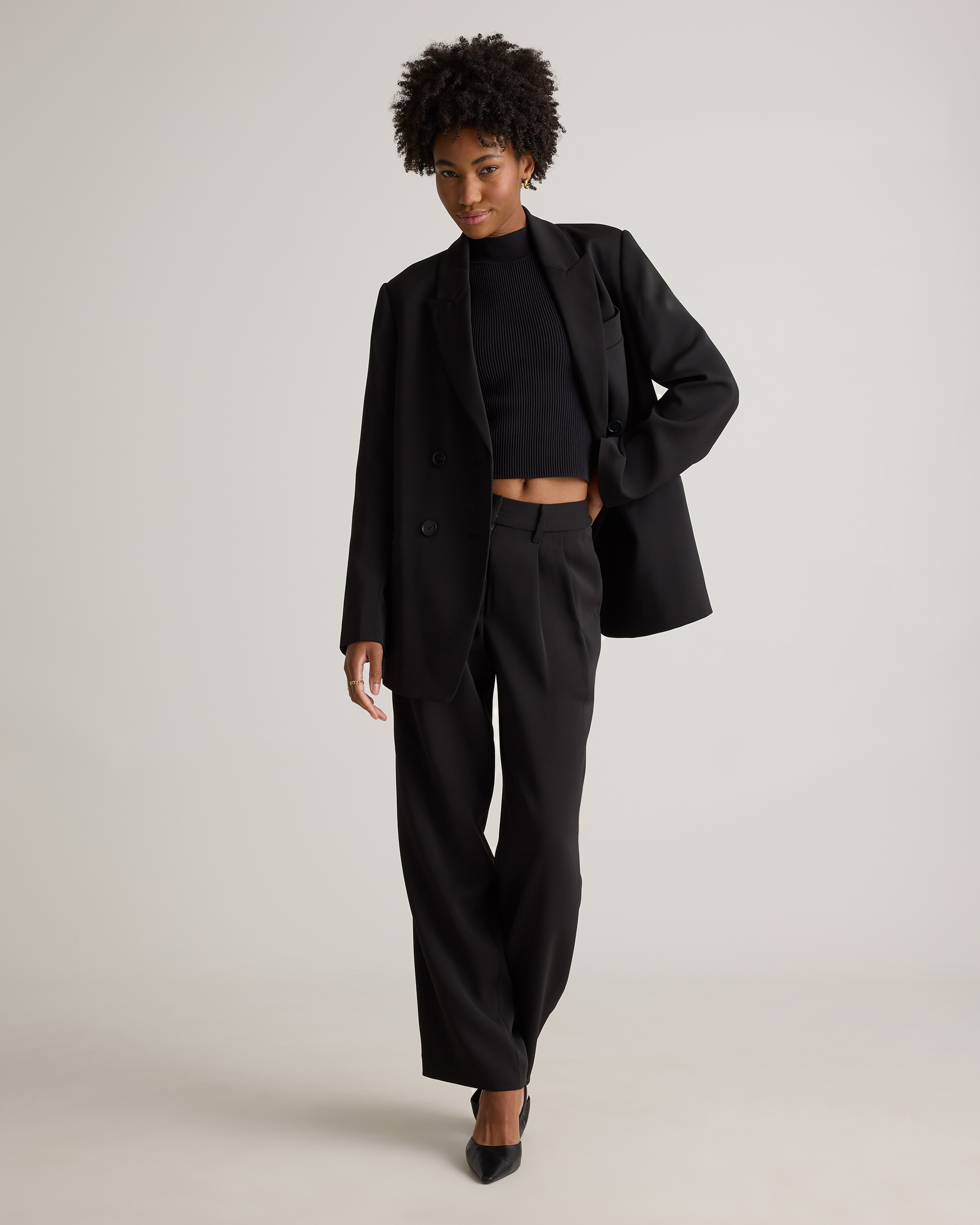 Stretch Crepe Relaxed Double-Breasted Blazer — Image 26