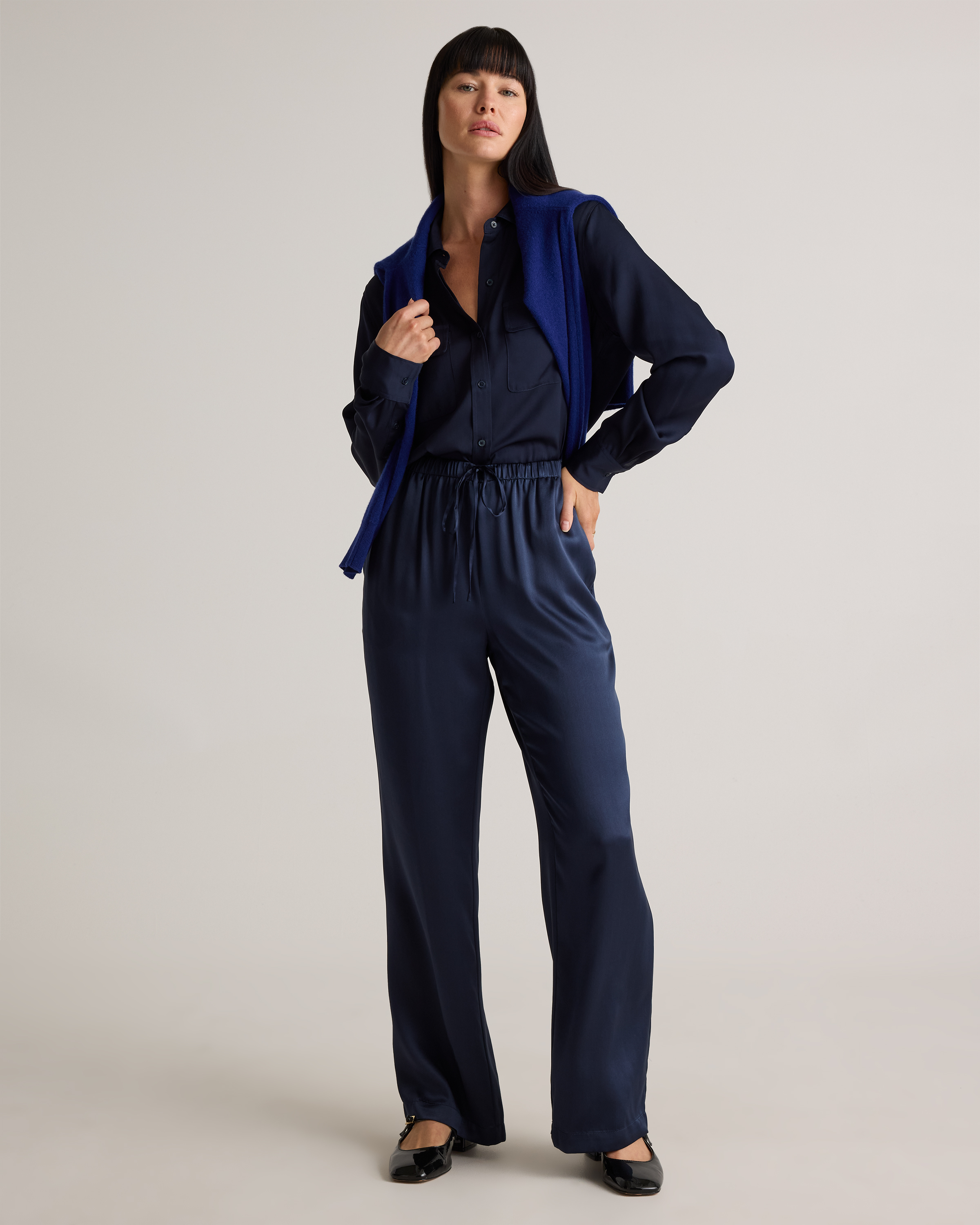 100% Washable Silk Drawstring Wide Leg Pants — Image 48