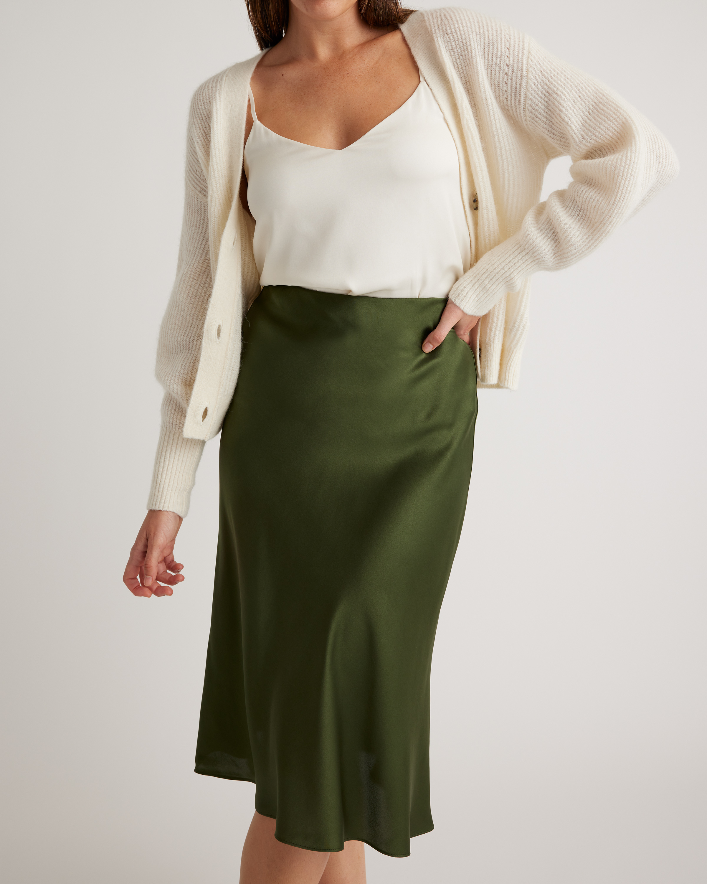 forest-green 100% Washable Silk Skirt — Image 42