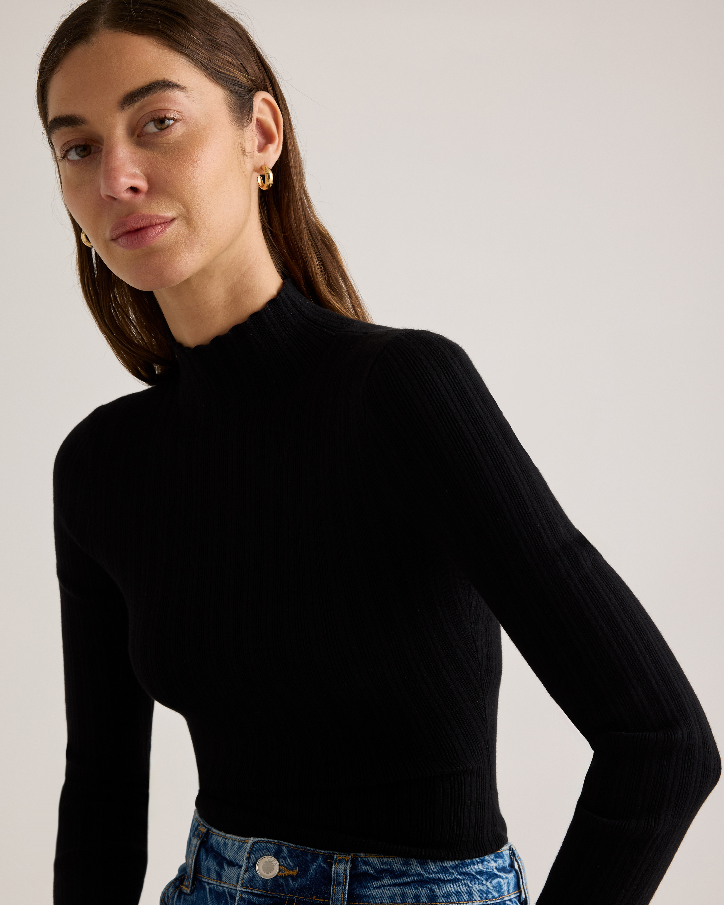 Cotton Cashmere Ribbed Turtleneck Bodysuit — Image 3