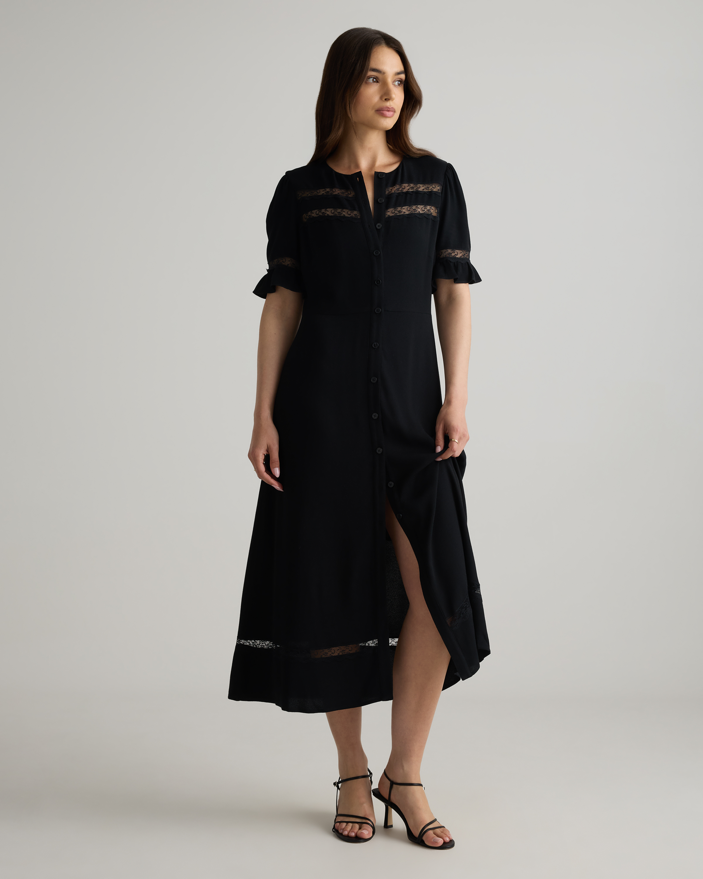 Lightweight Crepe Lace Inset Midi Dress — Image 14
