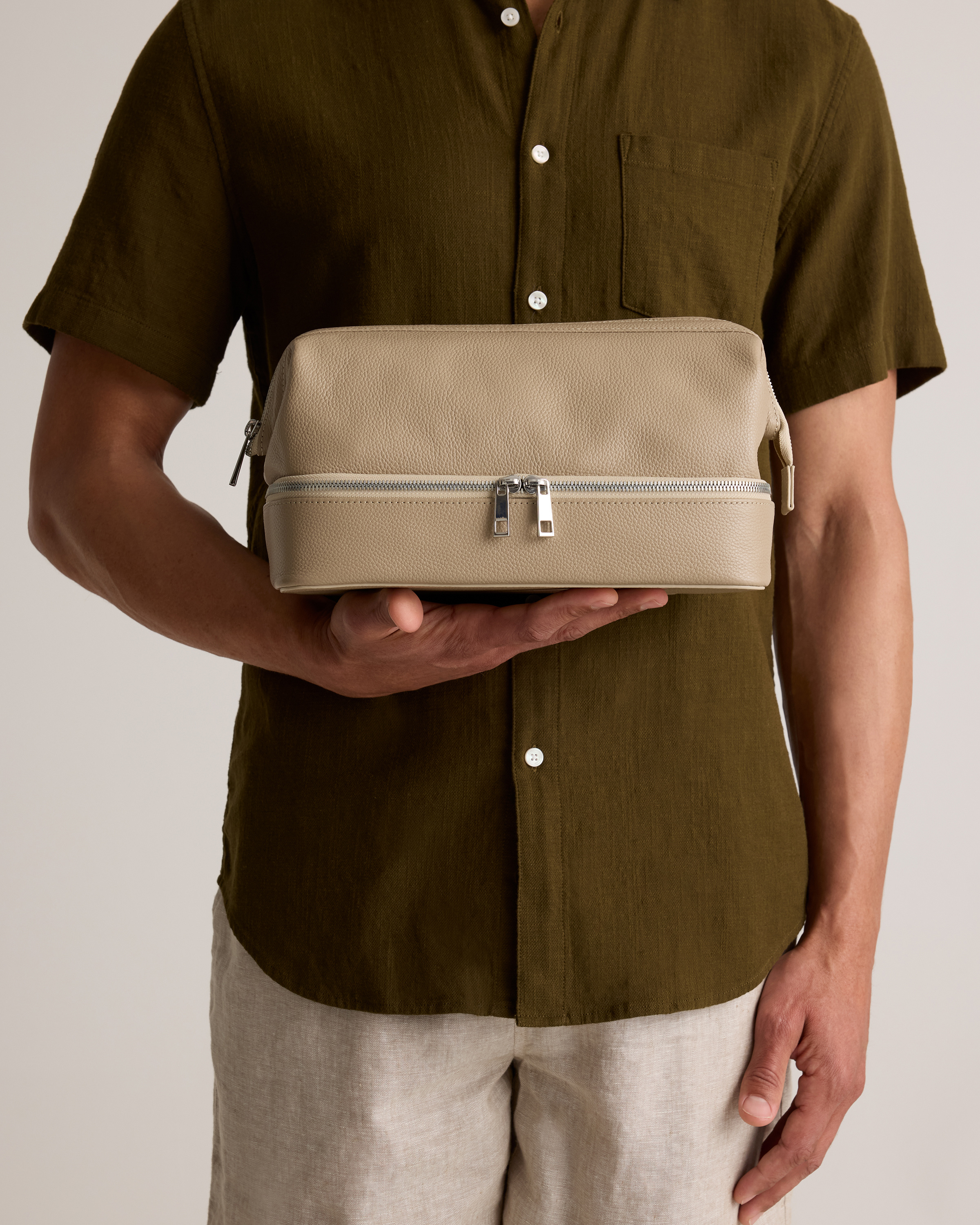 Italian Leather Dual Compartment Toiletry Bag — Image 3