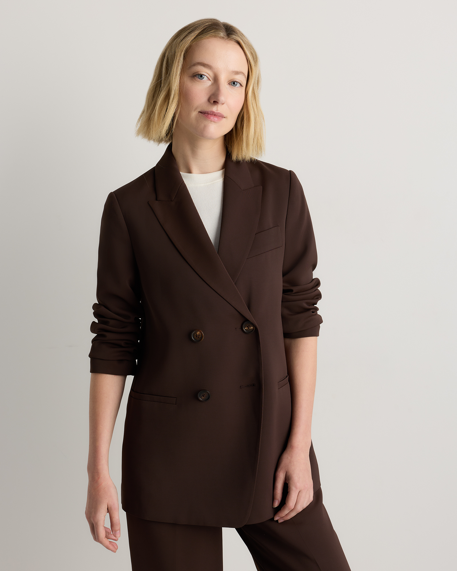 Stretch Crepe Relaxed Double-Breasted Blazer — Image 36