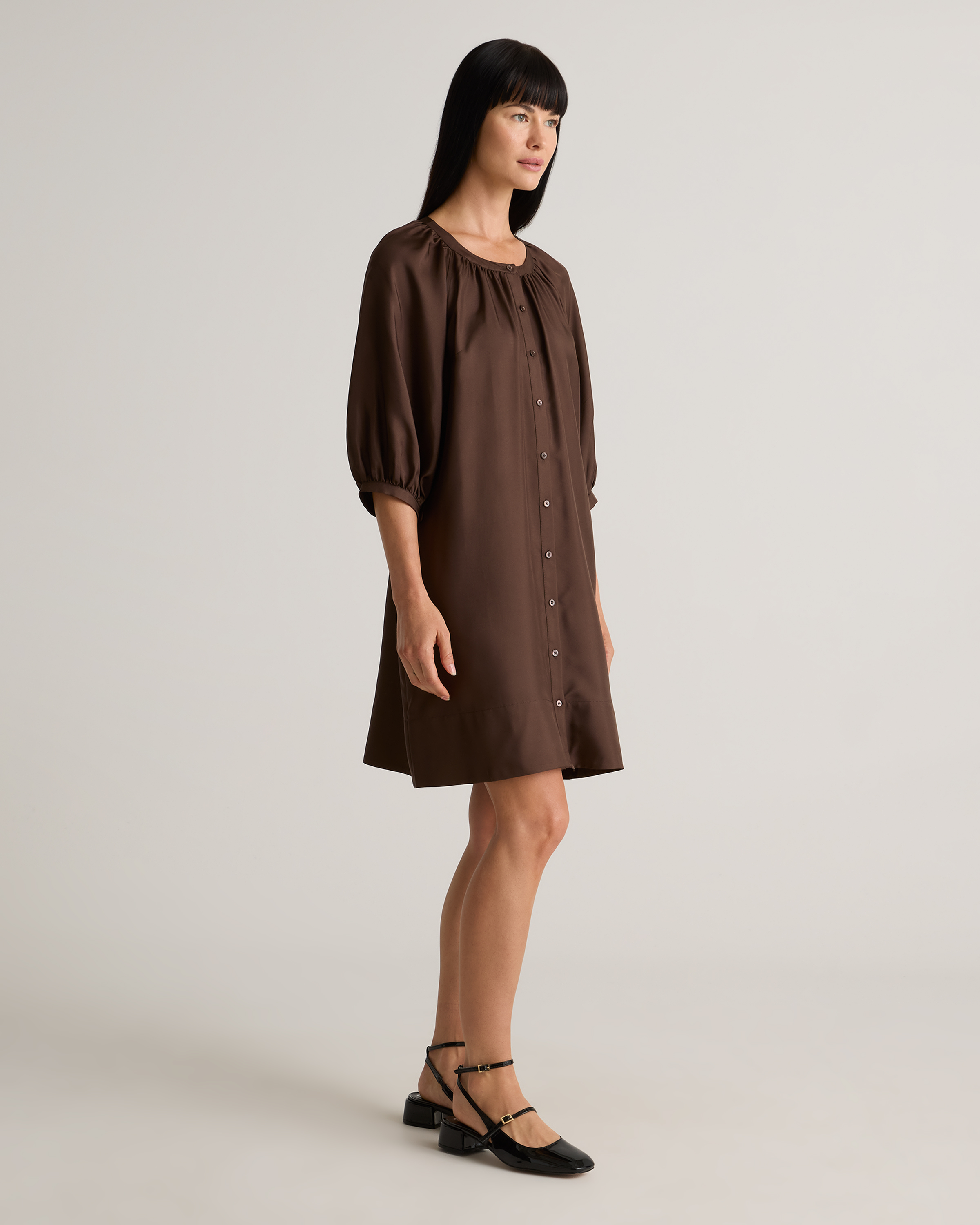 100% Silk Twill Button Front Mini Dress — Image 18
