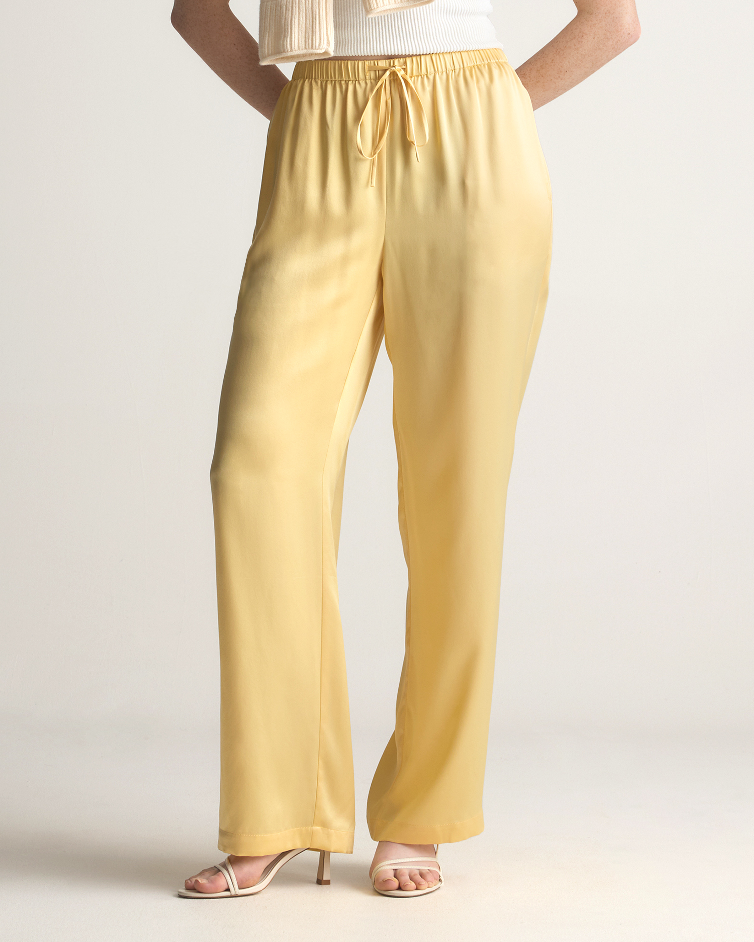 100% Washable Silk Drawstring Wide Leg Pants — Image 33