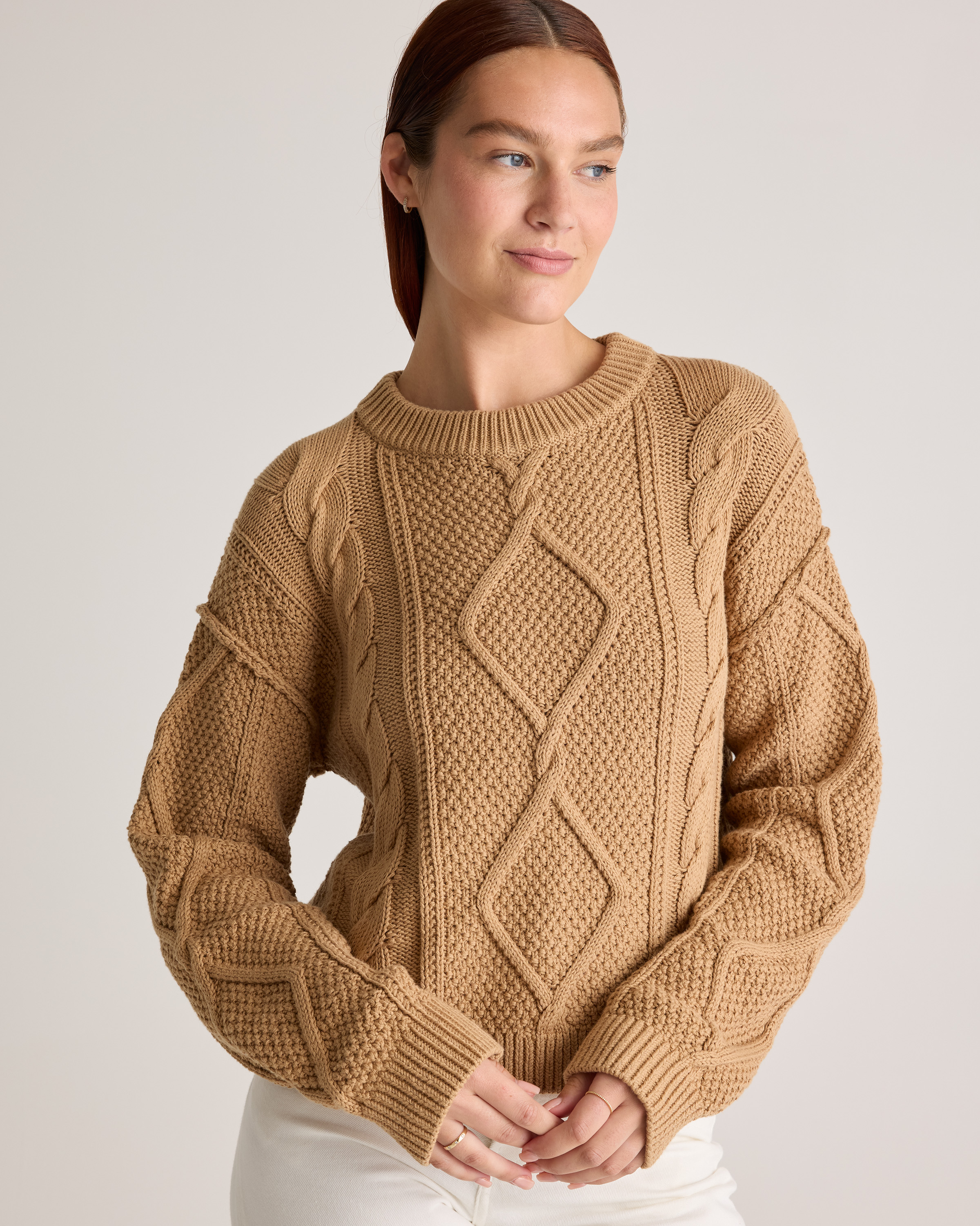 100% Organic Cotton Cropped Cable Crew Sweater — Image 4