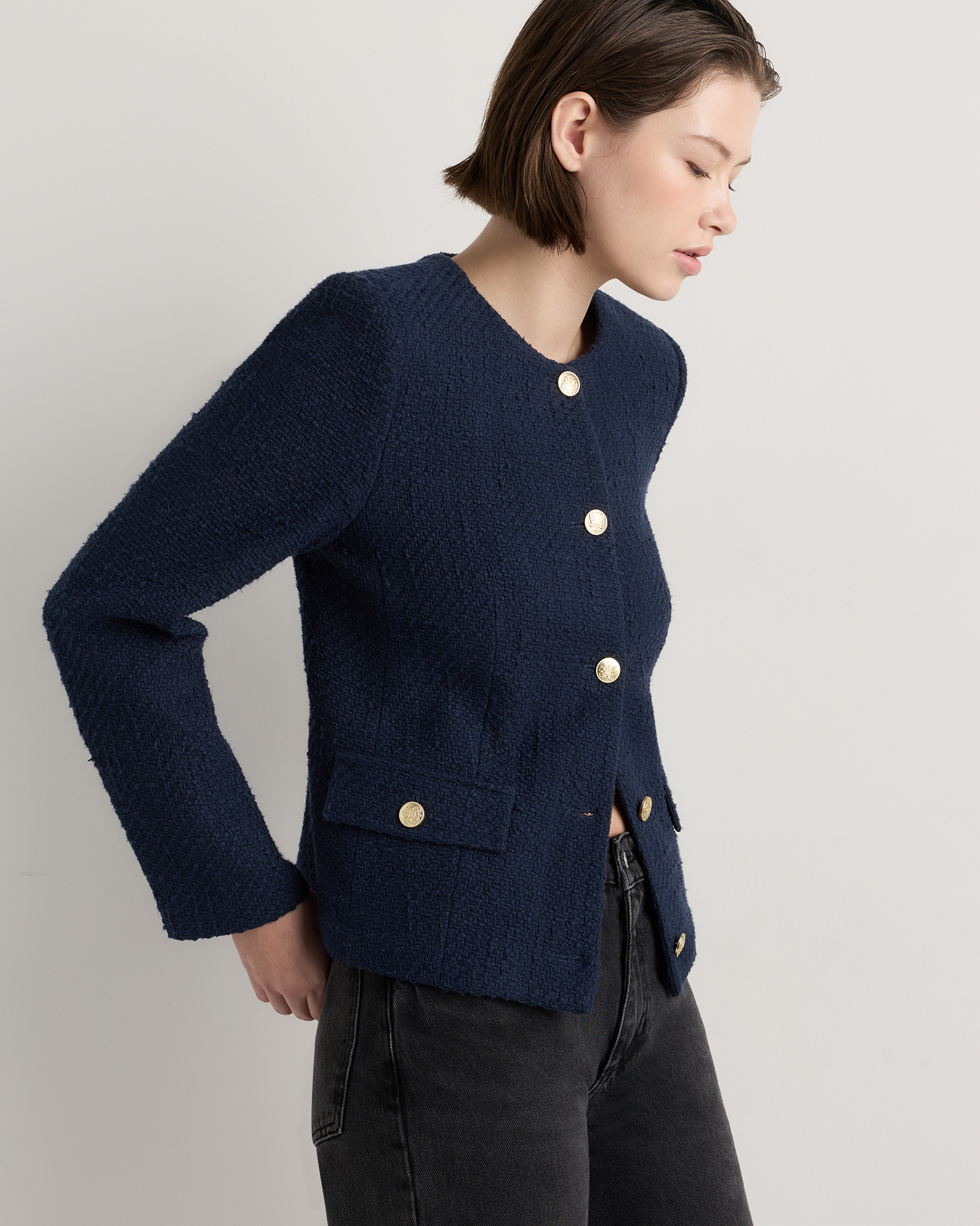Tweed Collarless Jacket — Image 5