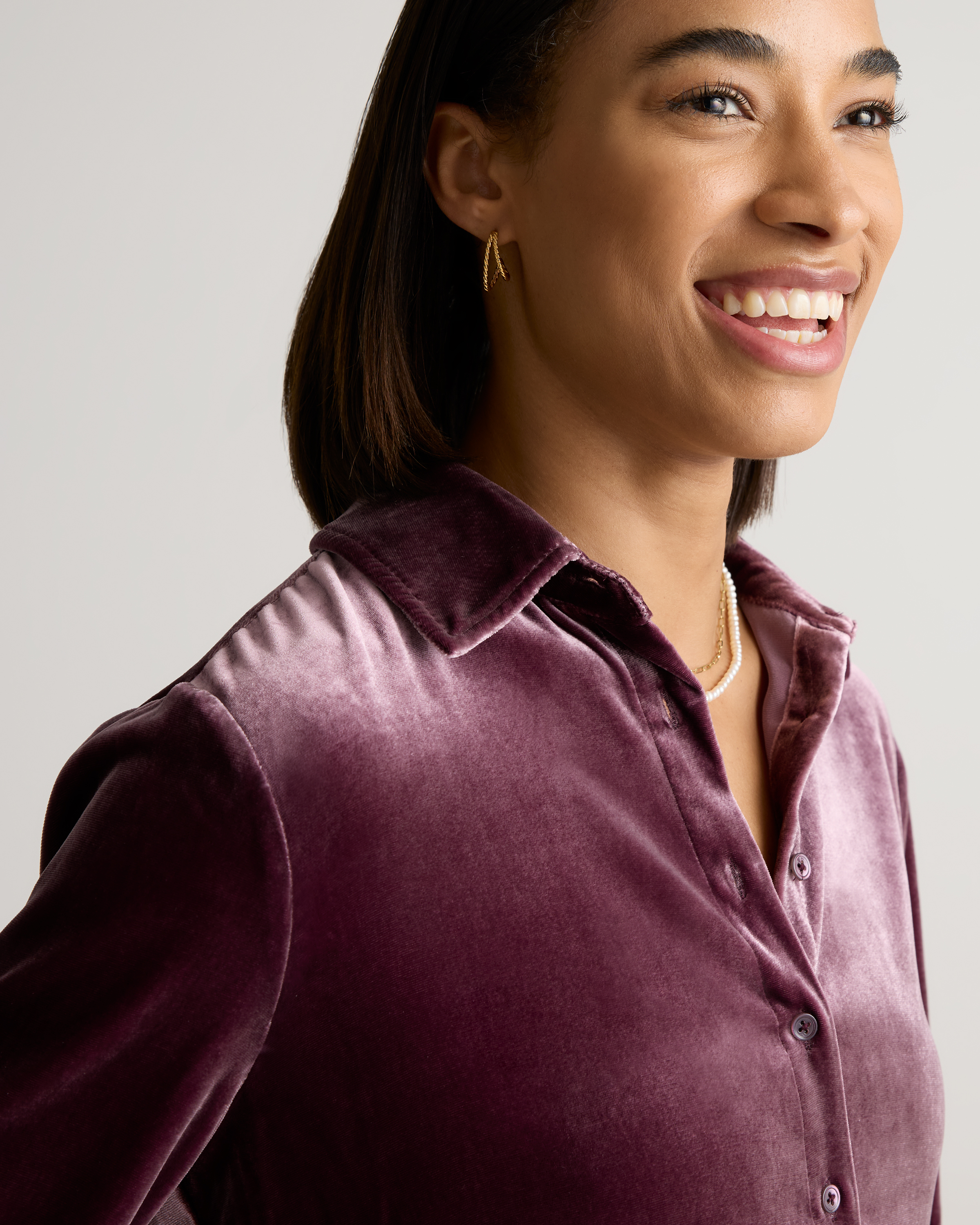 Stretch Silk Velvet Long Sleeve Shirt — Image 3