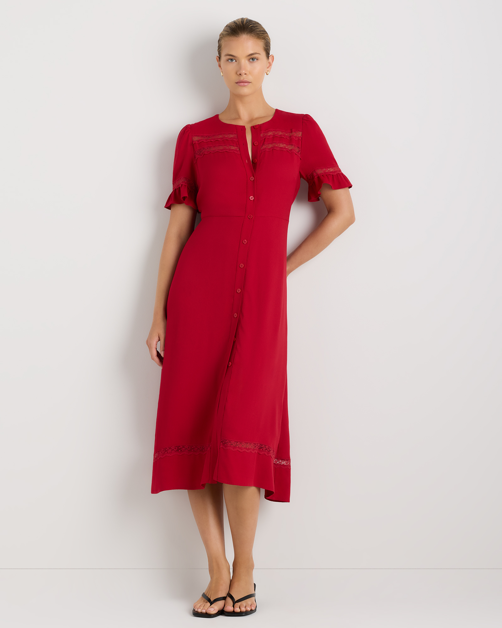 Lightweight Crepe Lace Inset Midi Dress — Image 37