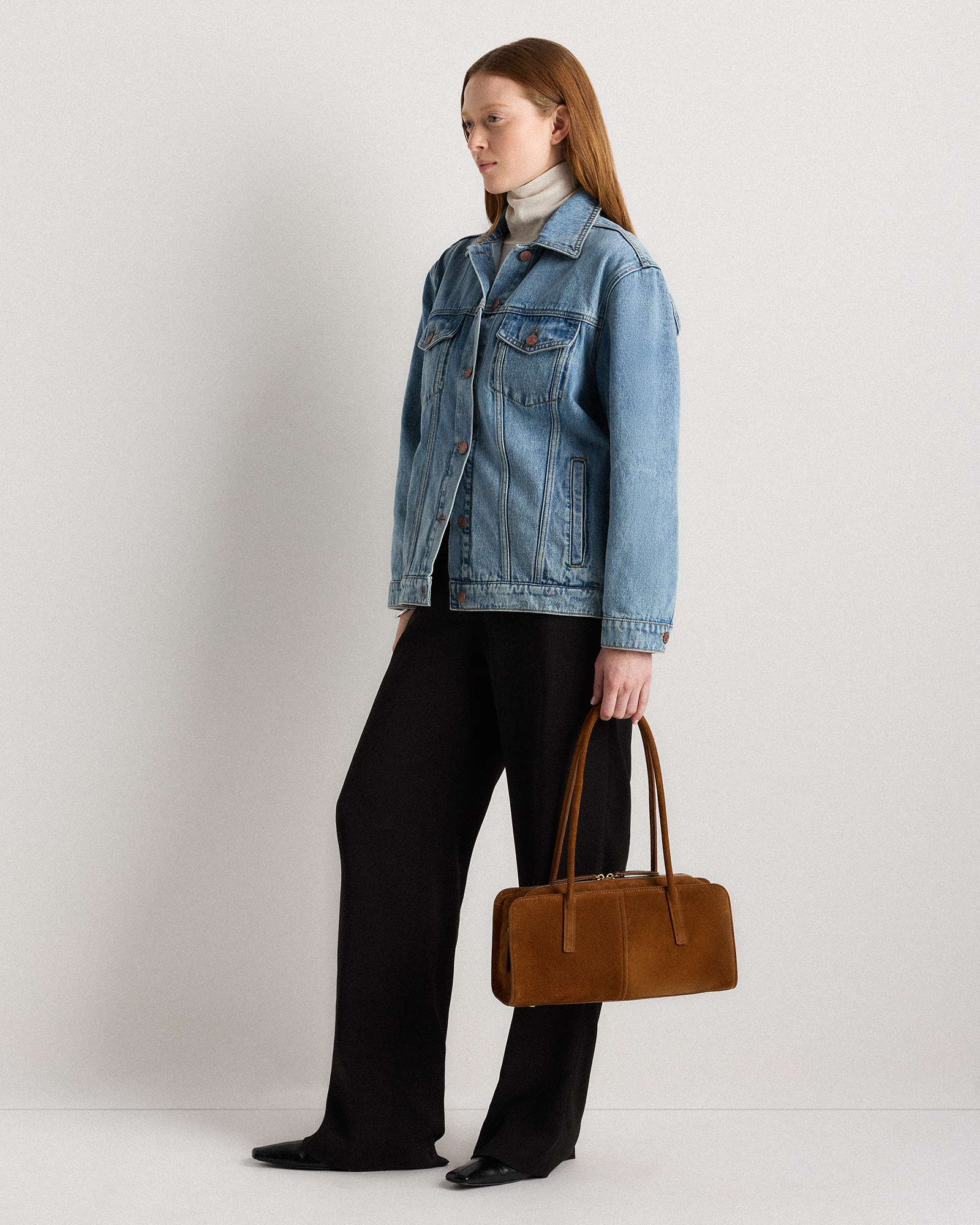 Italian Suede East-West Shoulder Bag — Image 9