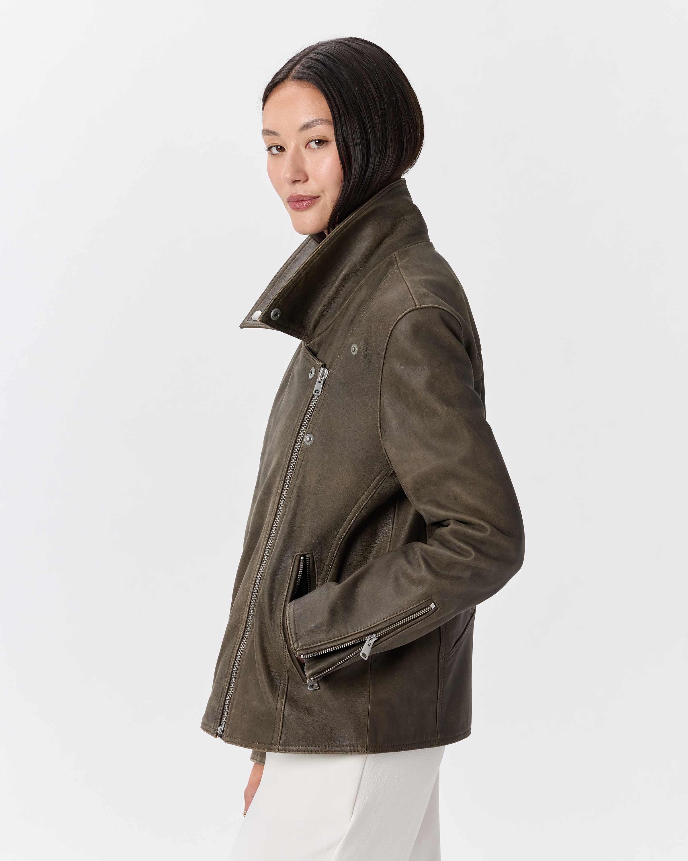 100% Leather Oversized Biker Jacket — Image 27