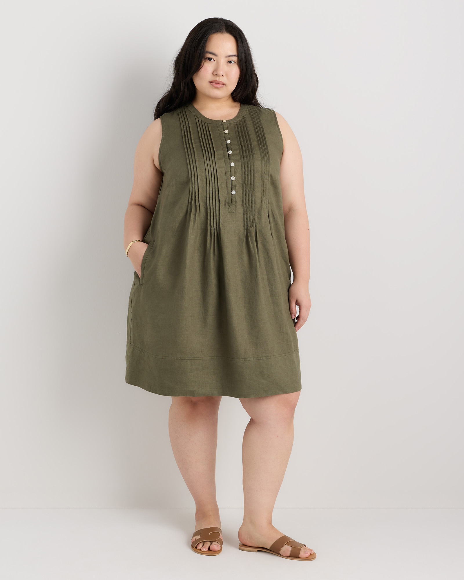 100% European Linen Sleeveless Swing Dress — Image 40