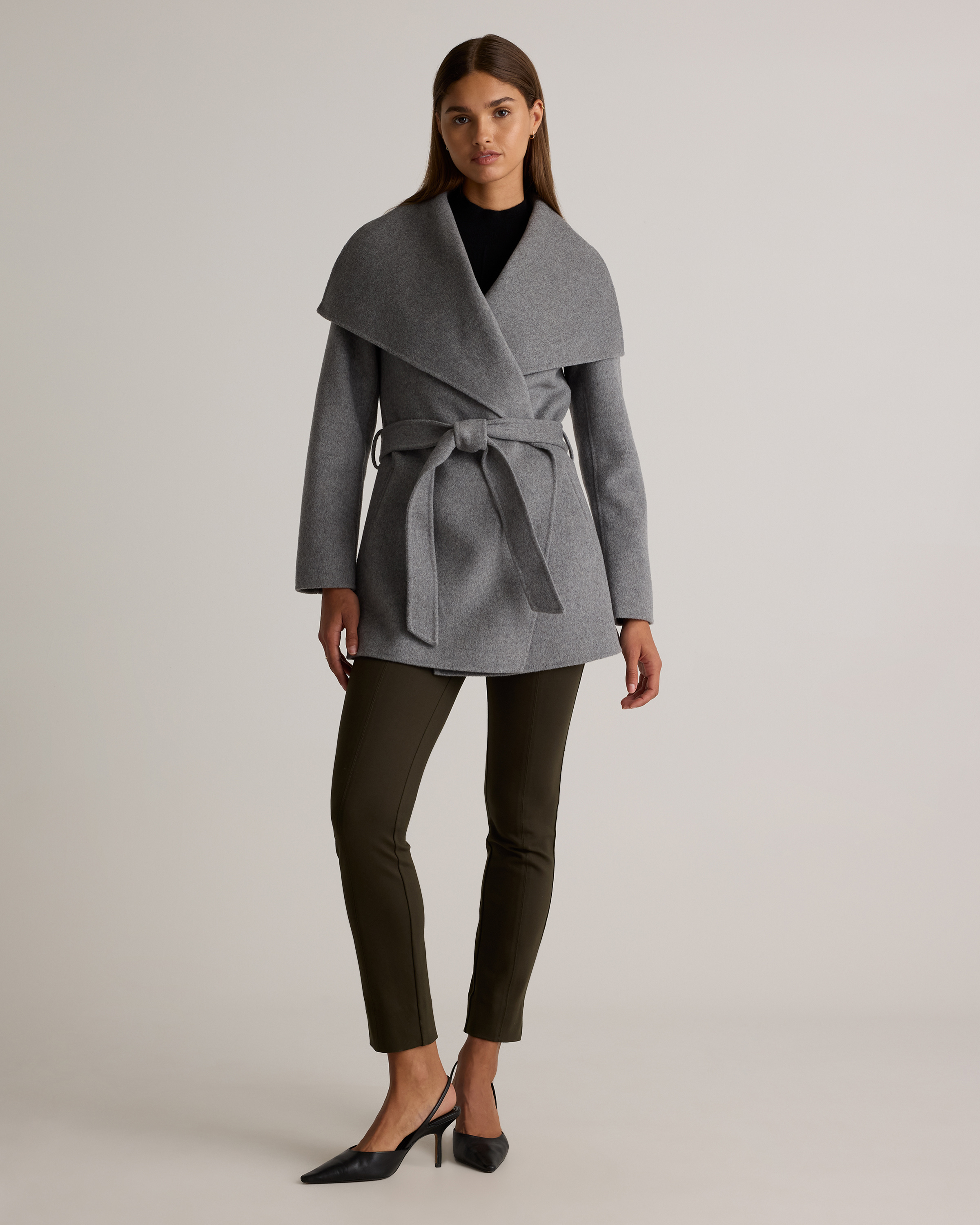Double-Faced Merino Wool Draped Collar Short Wrap Coat — Image 19