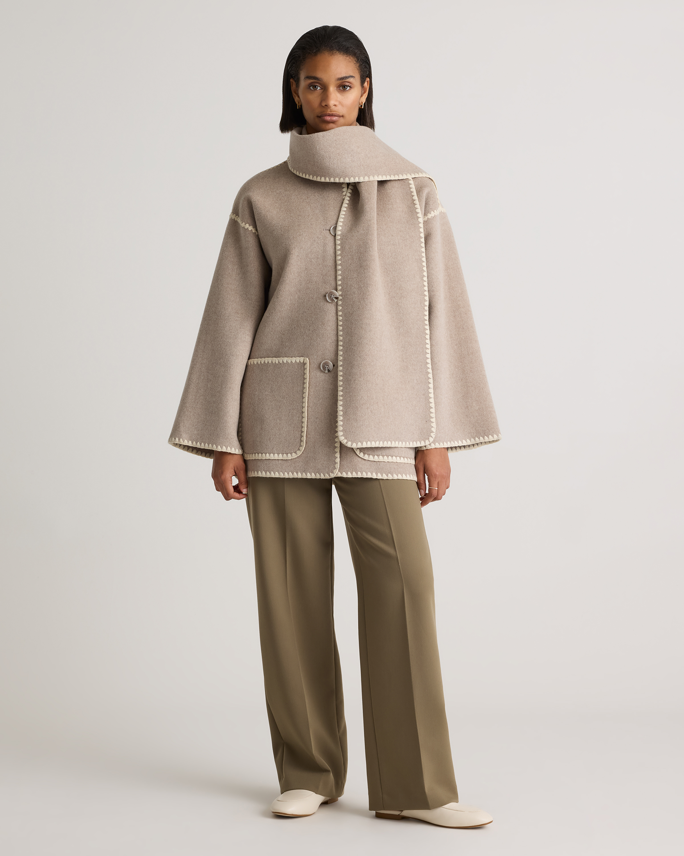 Double-Faced Merino Wool Scarf Coat — Image 28