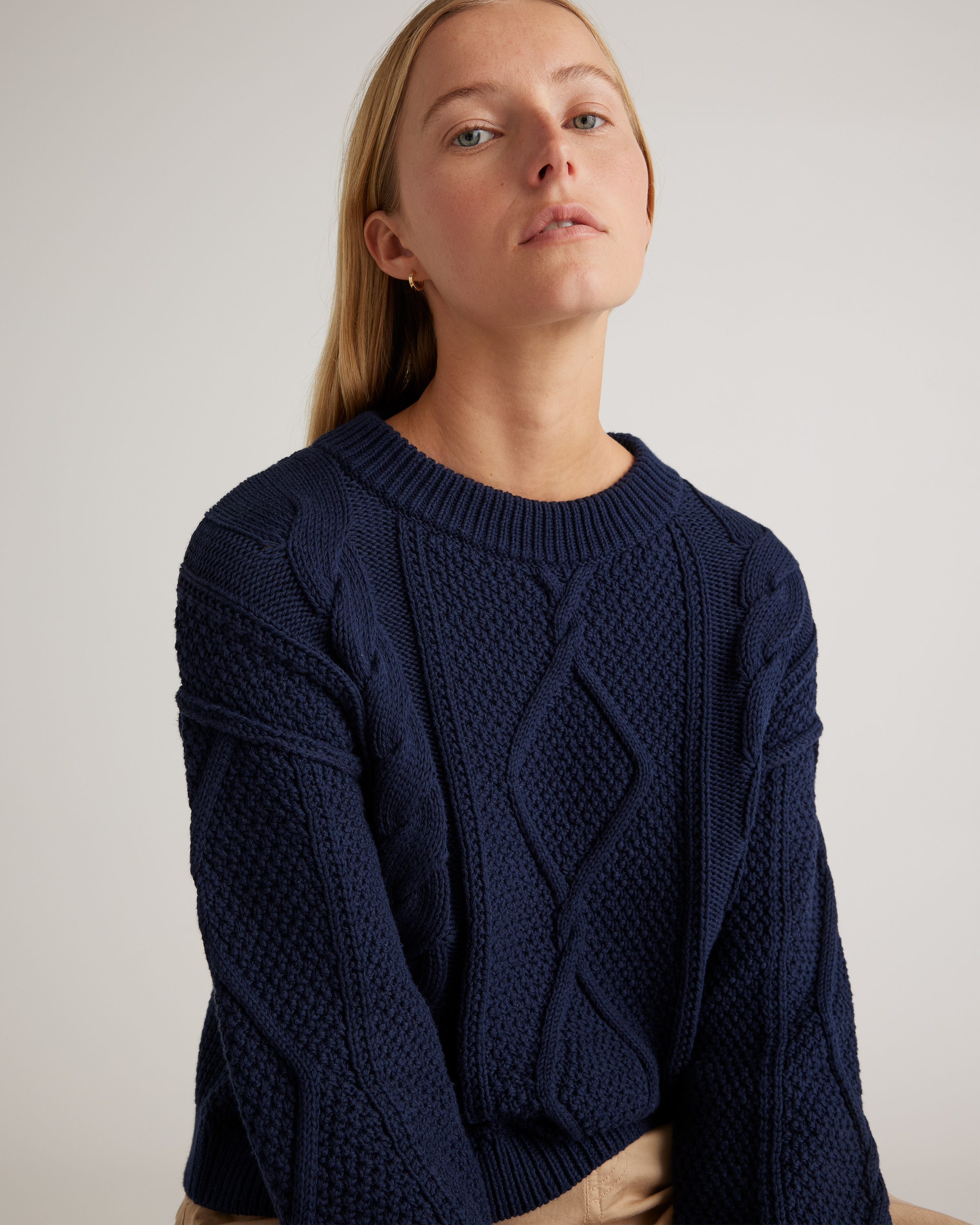 100% Organic Cotton Cropped Cable Crew Sweater — Image 5