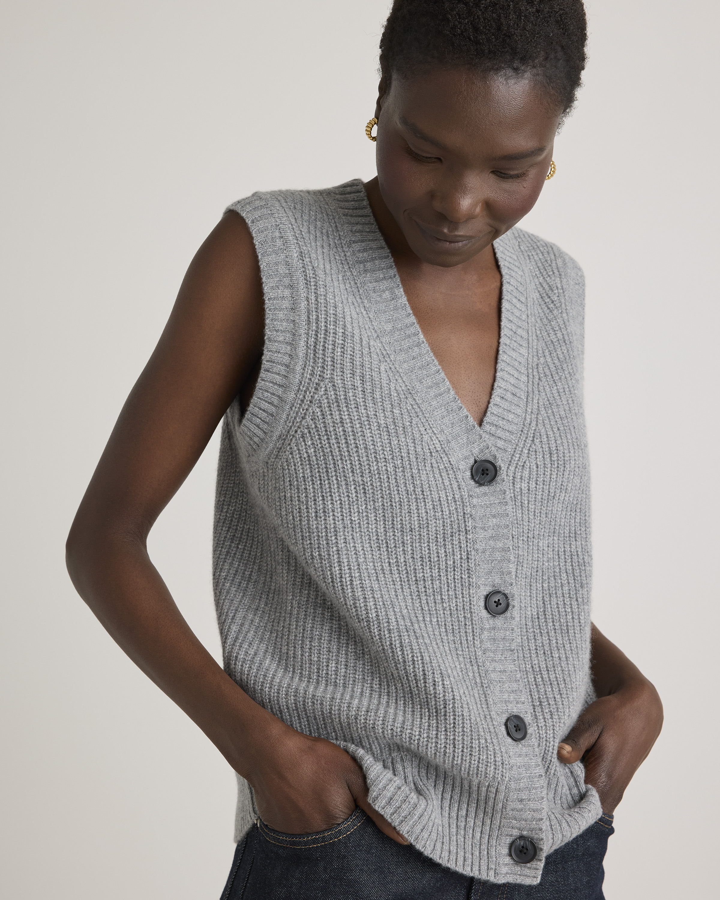 Mongolian Cashmere Fisherman Sweater Vest — Image 4