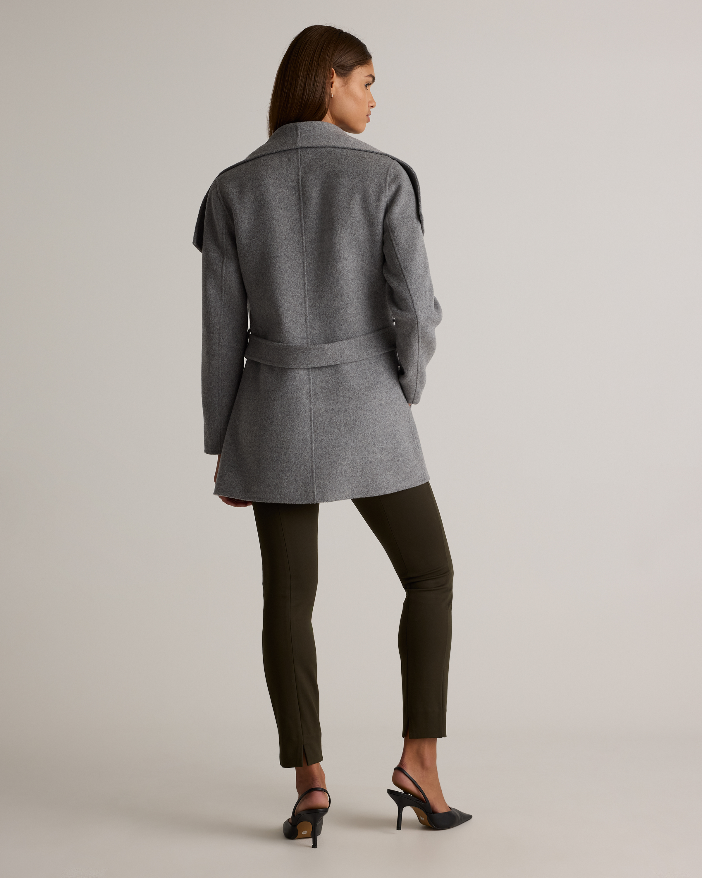 Double-Faced Merino Wool Draped Collar Short Wrap Coat — Image 10