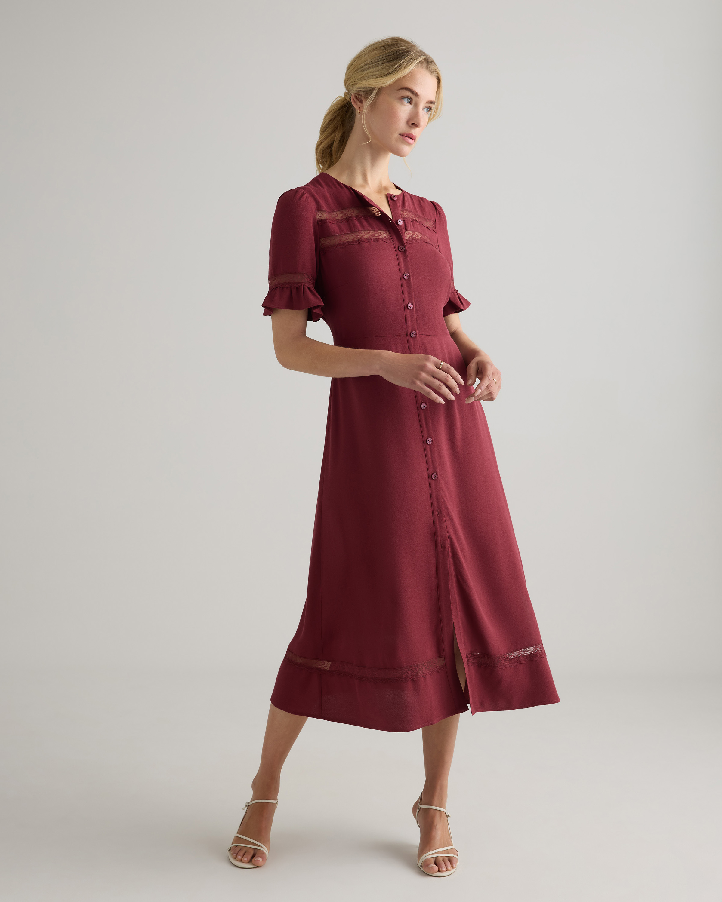 Lightweight Crepe Lace Inset Midi Dress — Image 19