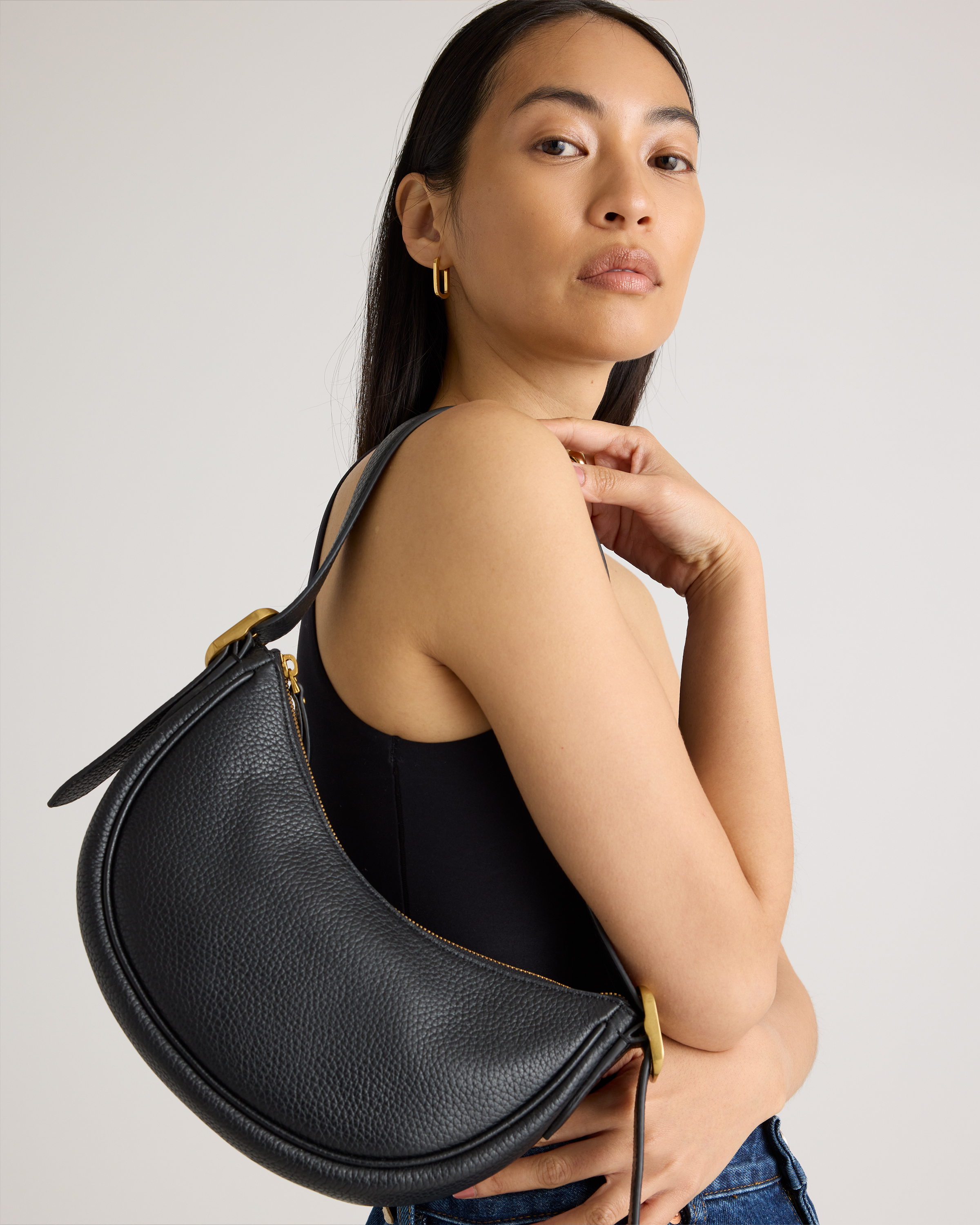 Italian Leather Mini Crescent Shoulder Bag — Image 3