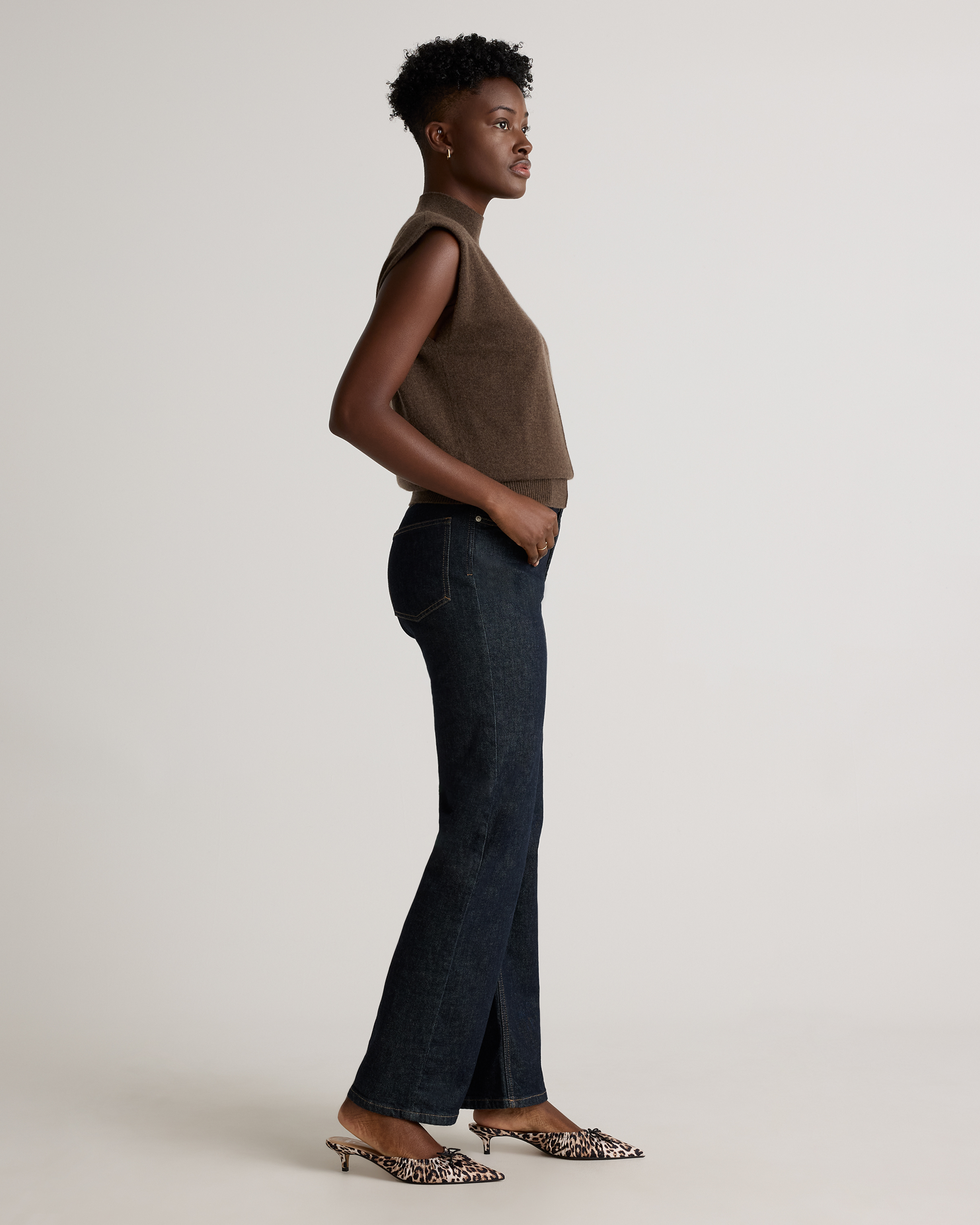 Mongolian Cashmere Padded-Shoulder Sweater Tank — Image 10