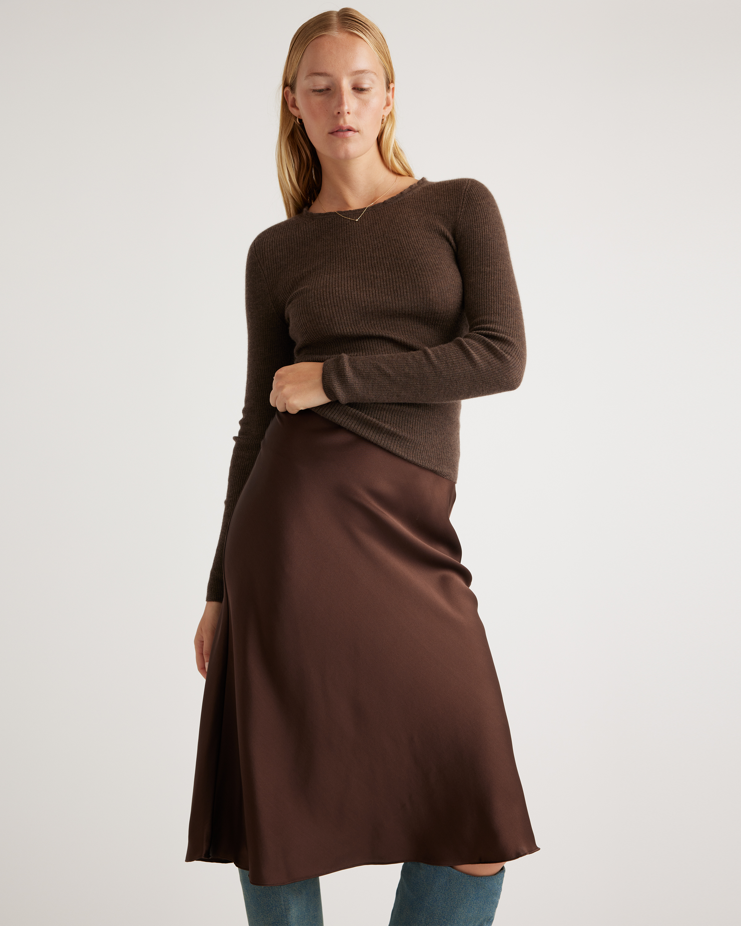 forest-green 100% Washable Silk Skirt — Image 14