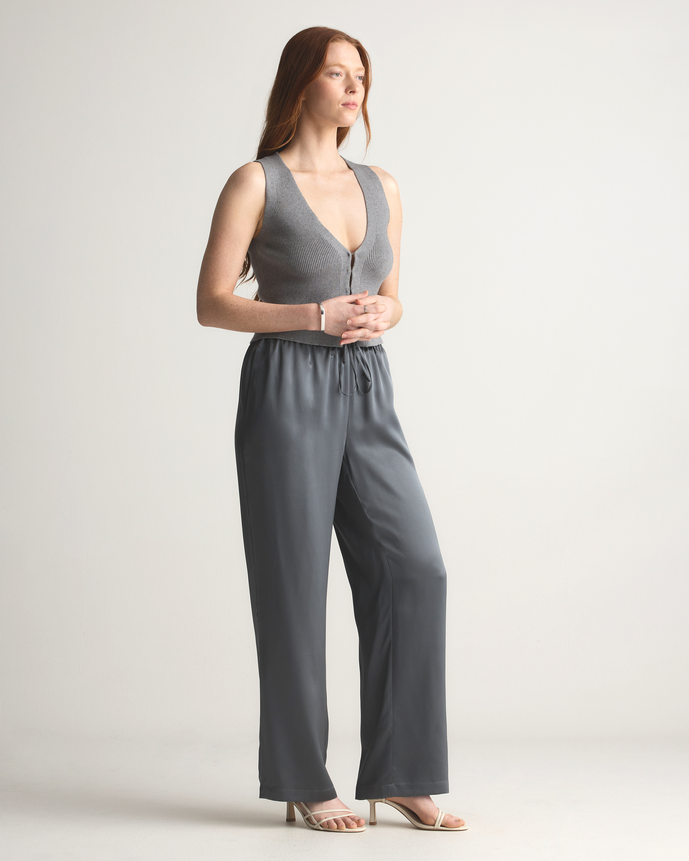 100% Washable Silk Drawstring Wide Leg Pants — Image 21