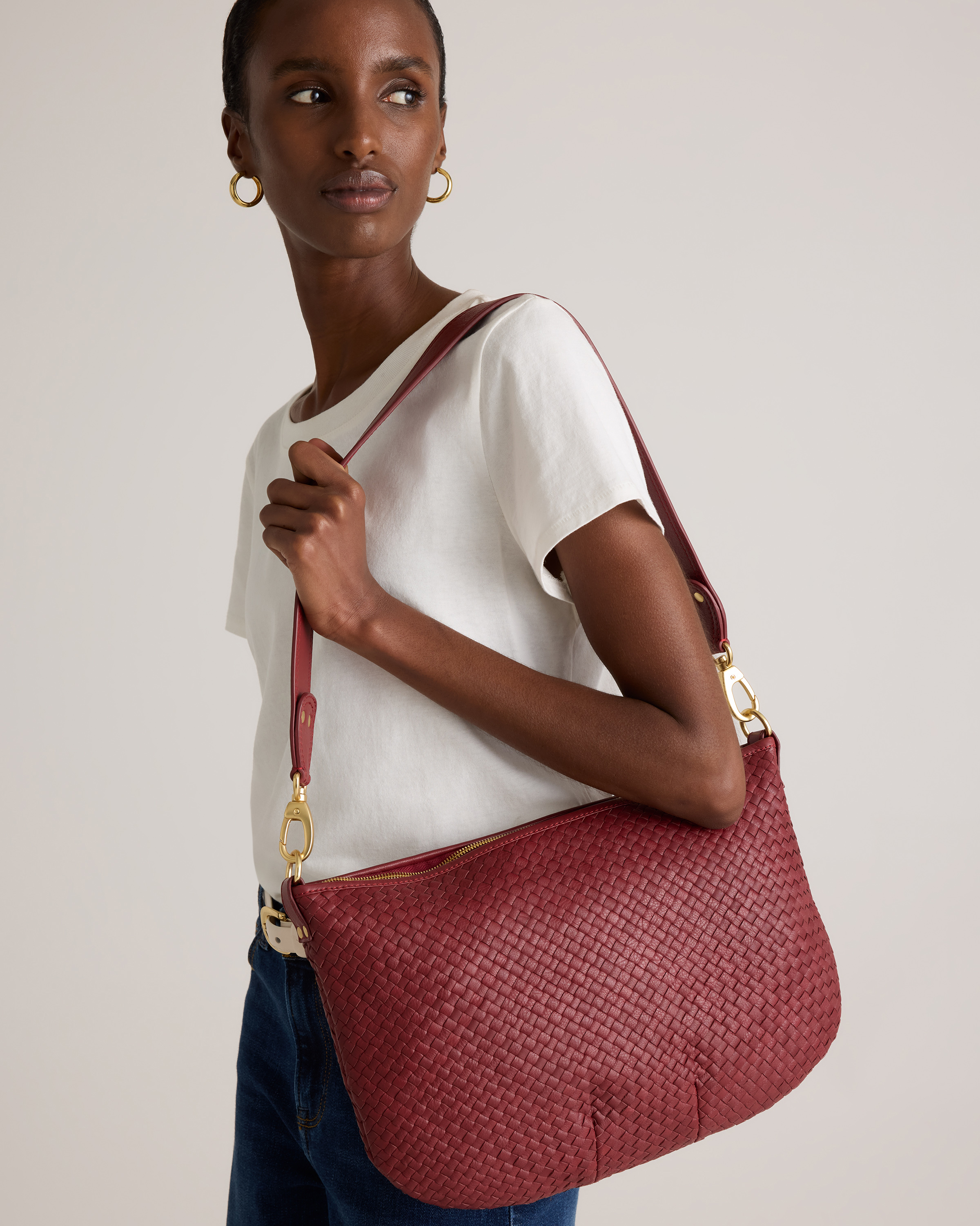 Italian Leather Convertible Crescent Handwoven Shoulder Bag — Image 16