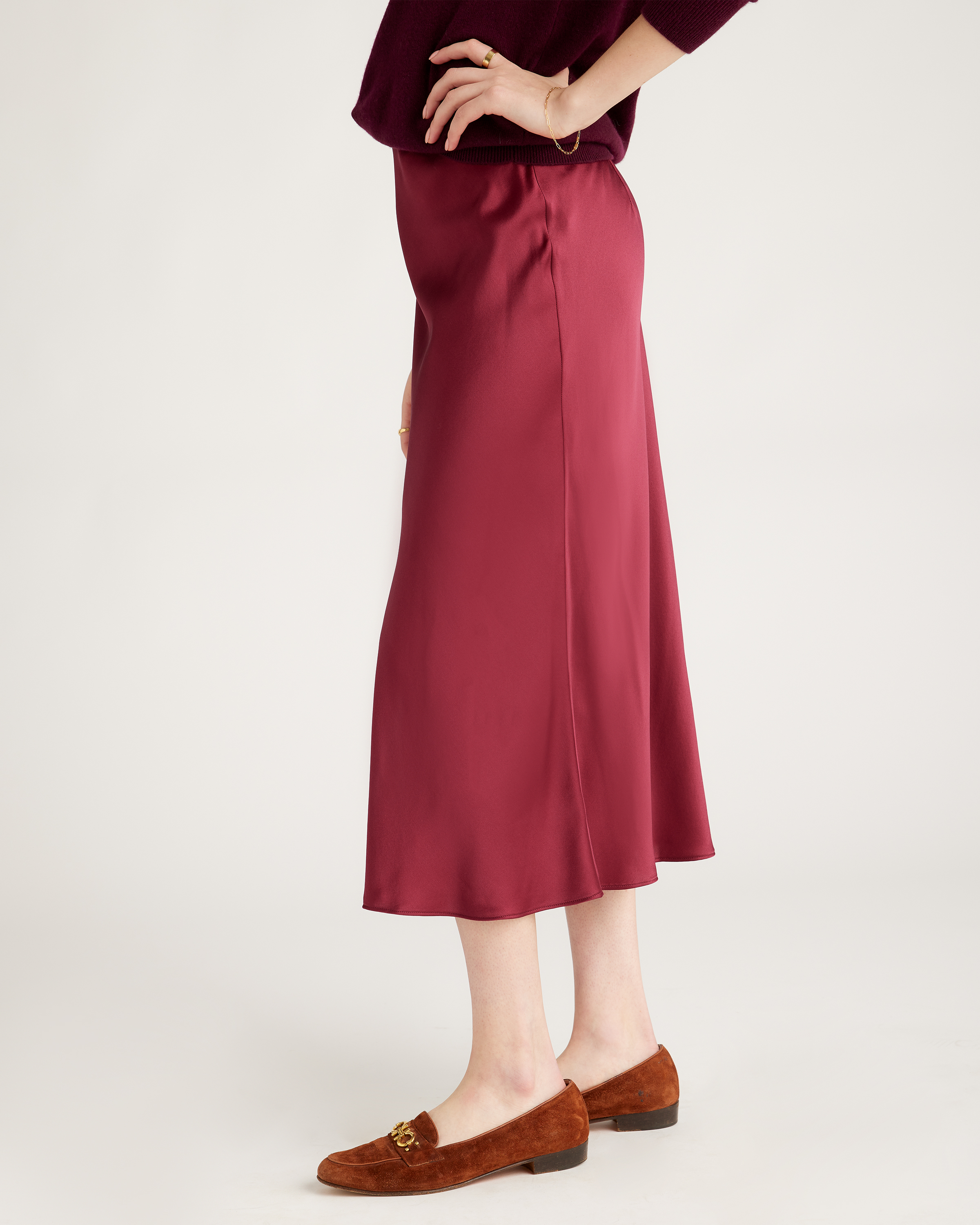 forest-green 100% Washable Silk Skirt — Image 16