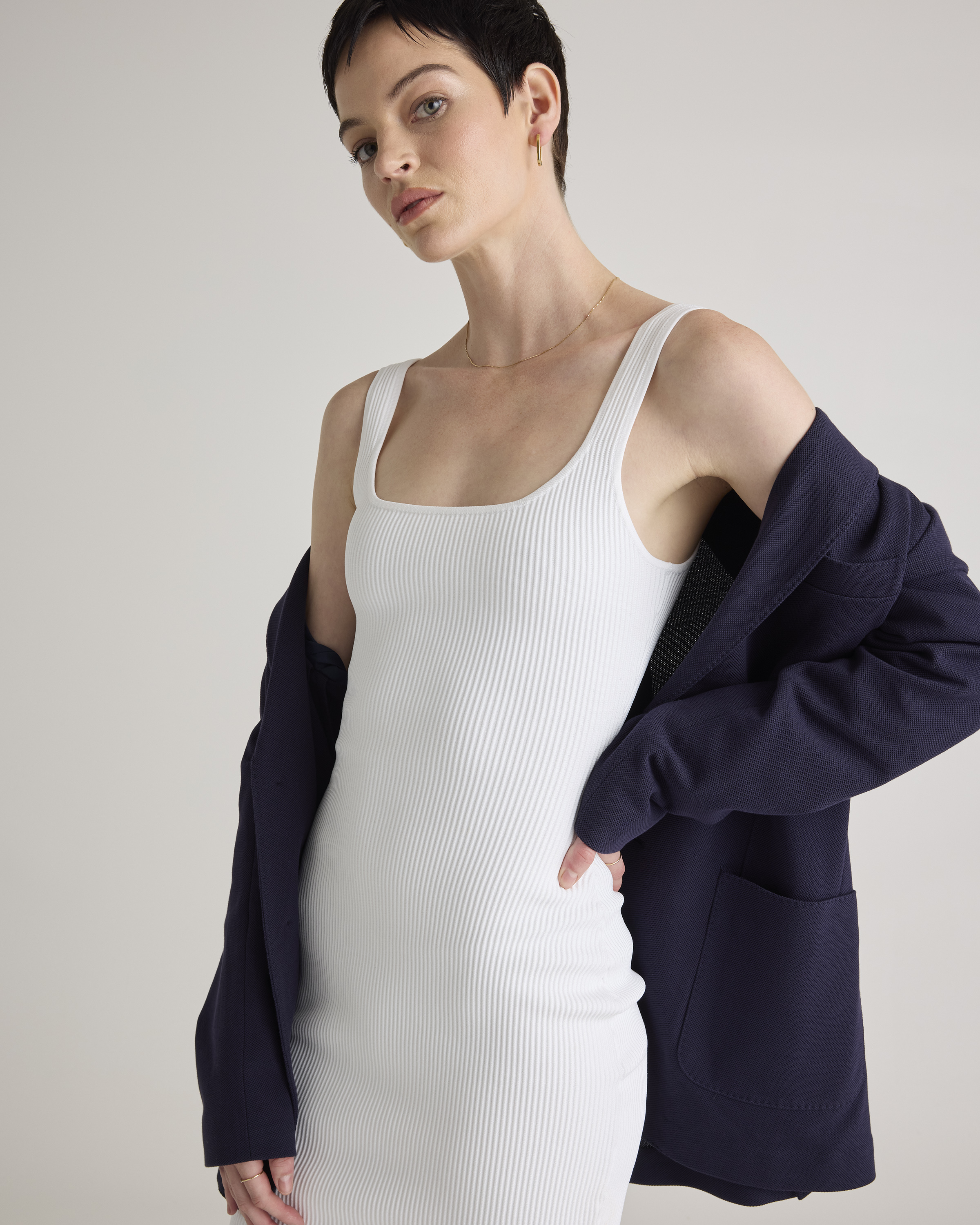 Square Neck Ribbed Knit Mini Dress — Image 3